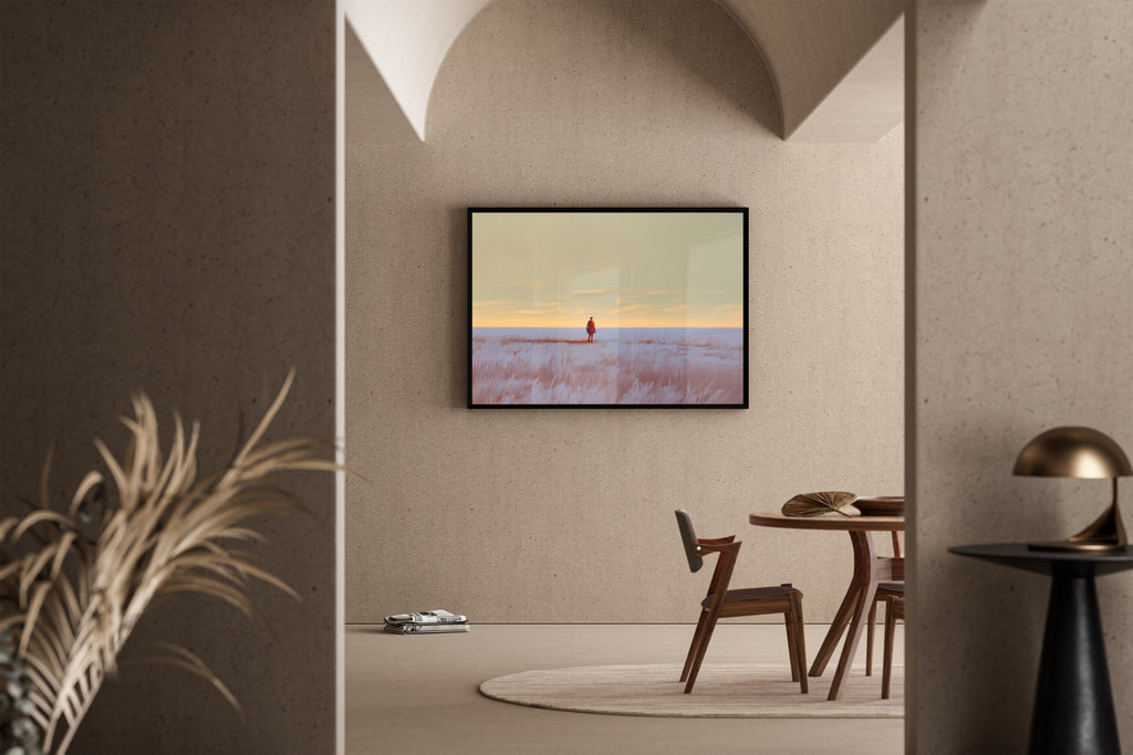 Lone Prairie – einsame Figur Graslandschaft Ölgemälde-Stil – Poster im Wohnbereich kaufen