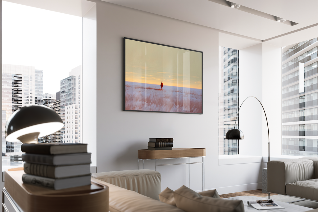 Lone Prairie Ölgemälde – einsame Figur Sonnenuntergang – gerahmtes Poster kaufen | Wanddekoration