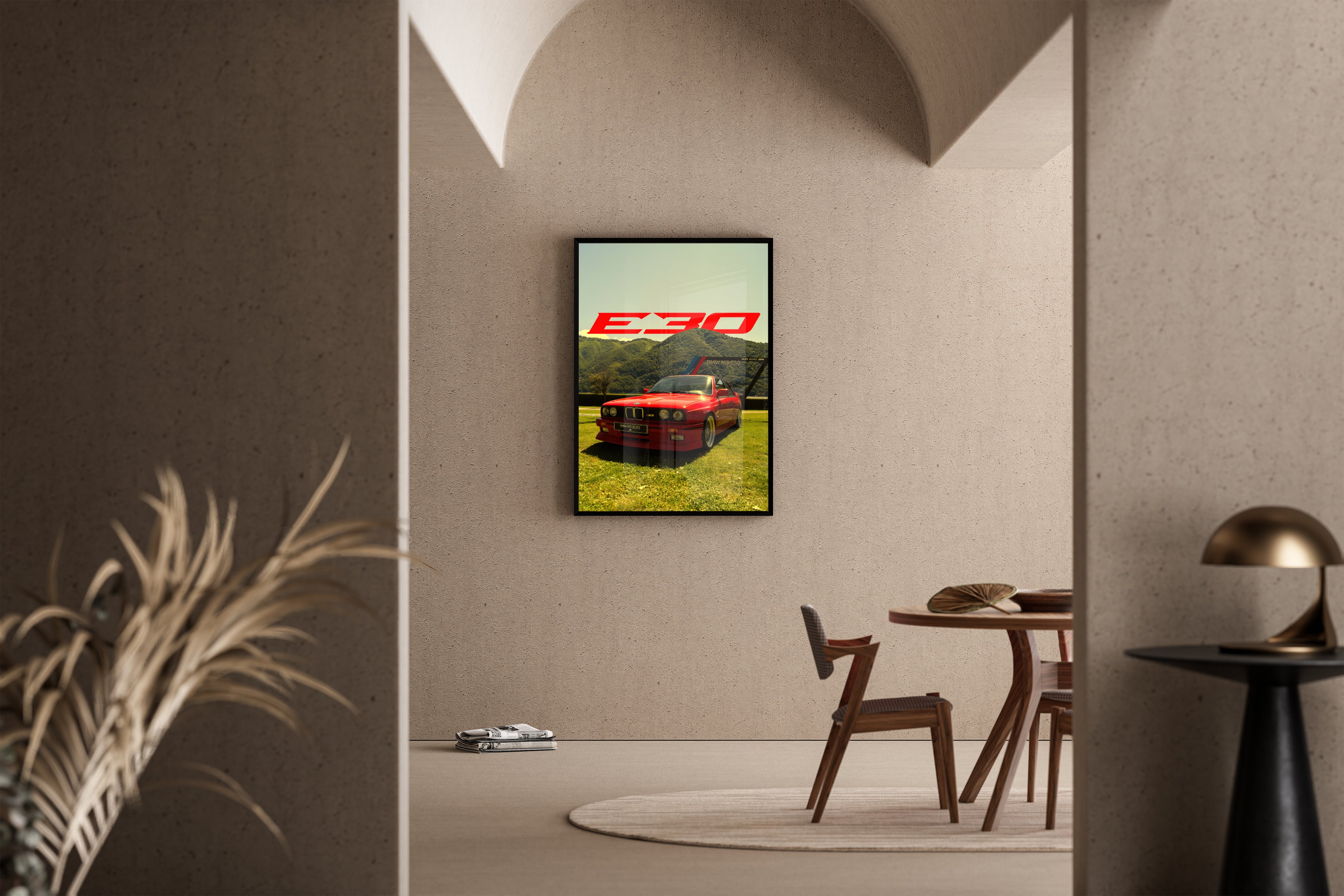 M3 Myself and I – BMW E30 M3 rot Natur Vintage Poster | Fotografie-Stil – Poster im Esszimmer