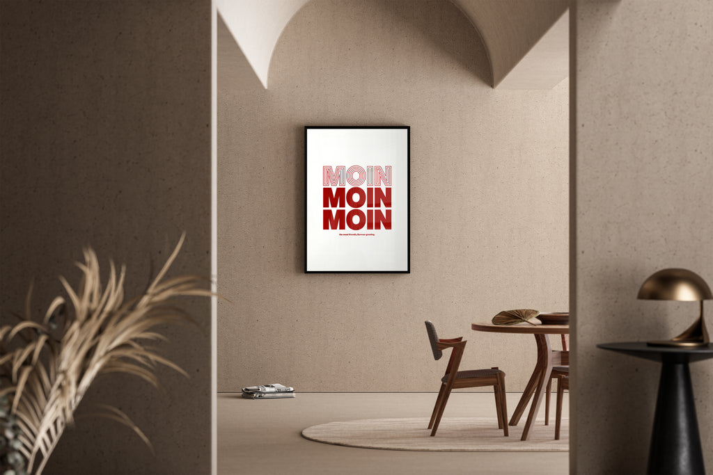 Moin – norddeutsches Statement Poster rot weiß Vintage | Lettering-Stil – Poster im Esszimmer