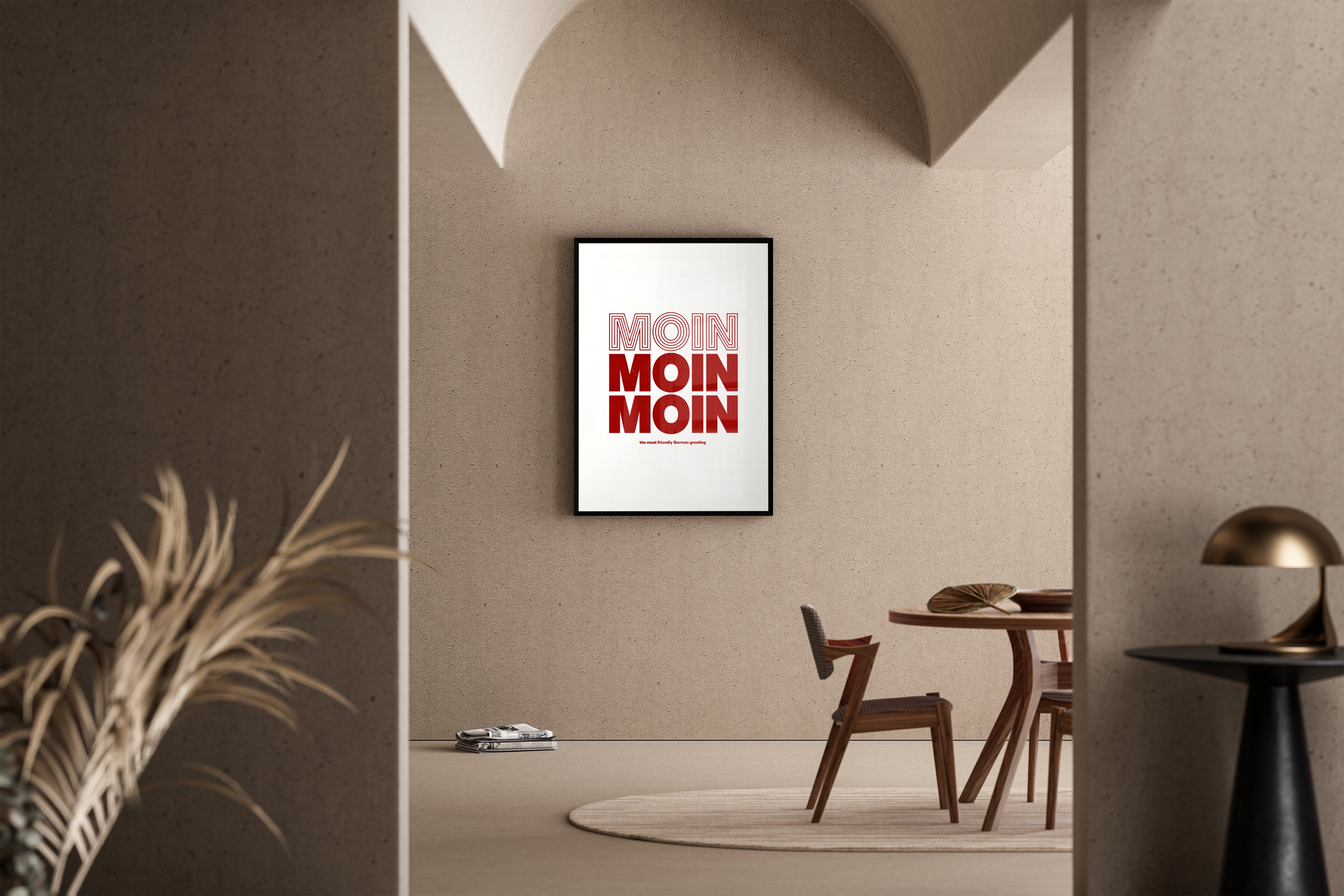 Moin – norddeutsches Statement Poster rot weiß Vintage | Lettering-Stil – Poster im Esszimmer