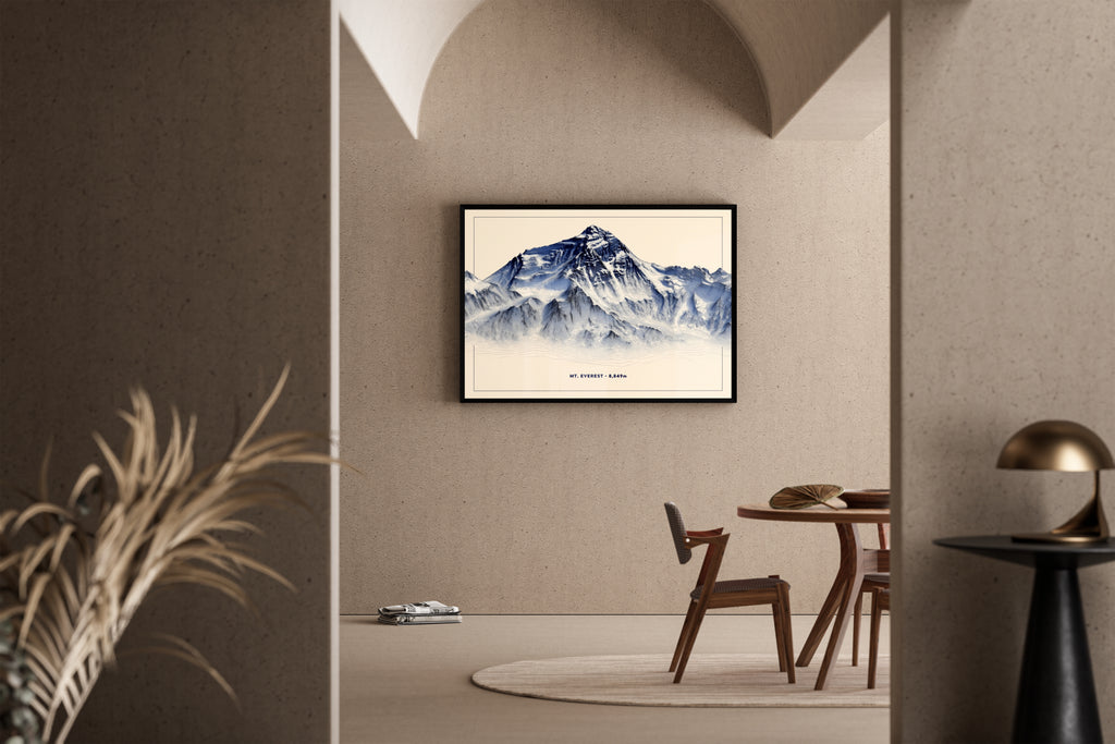MOUNT EVEREST – topografische Illustration, 8849m, Blau-Creme – Poster im Esszimmer