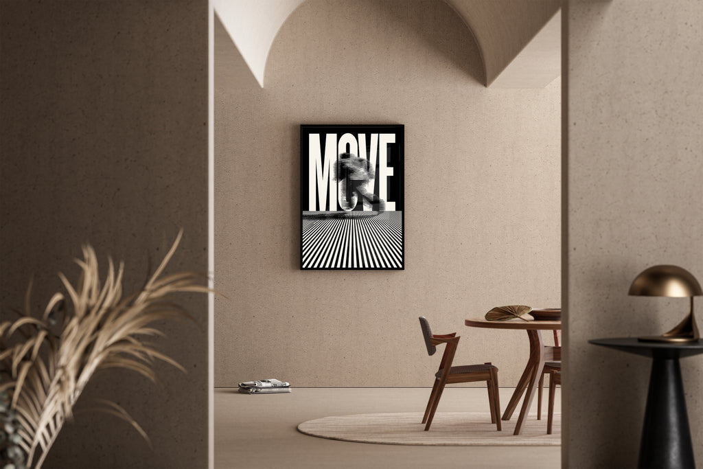 Move – Bewegungsunschärfe in Halftone-Ästhetik | Siebdruck-Kunstdruck – Poster im Esszimmer
