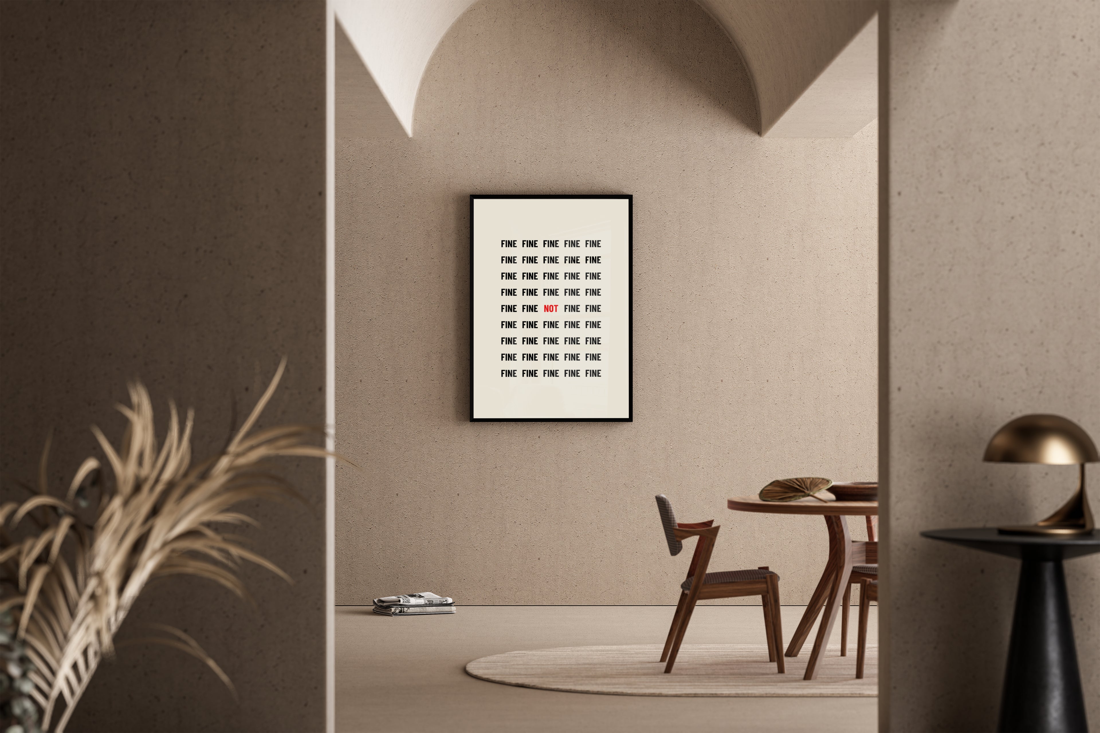 Not Fine – Versteckte Botschaft im Wortraster | Typografie-Kunstdruck – Poster im Esszimmer