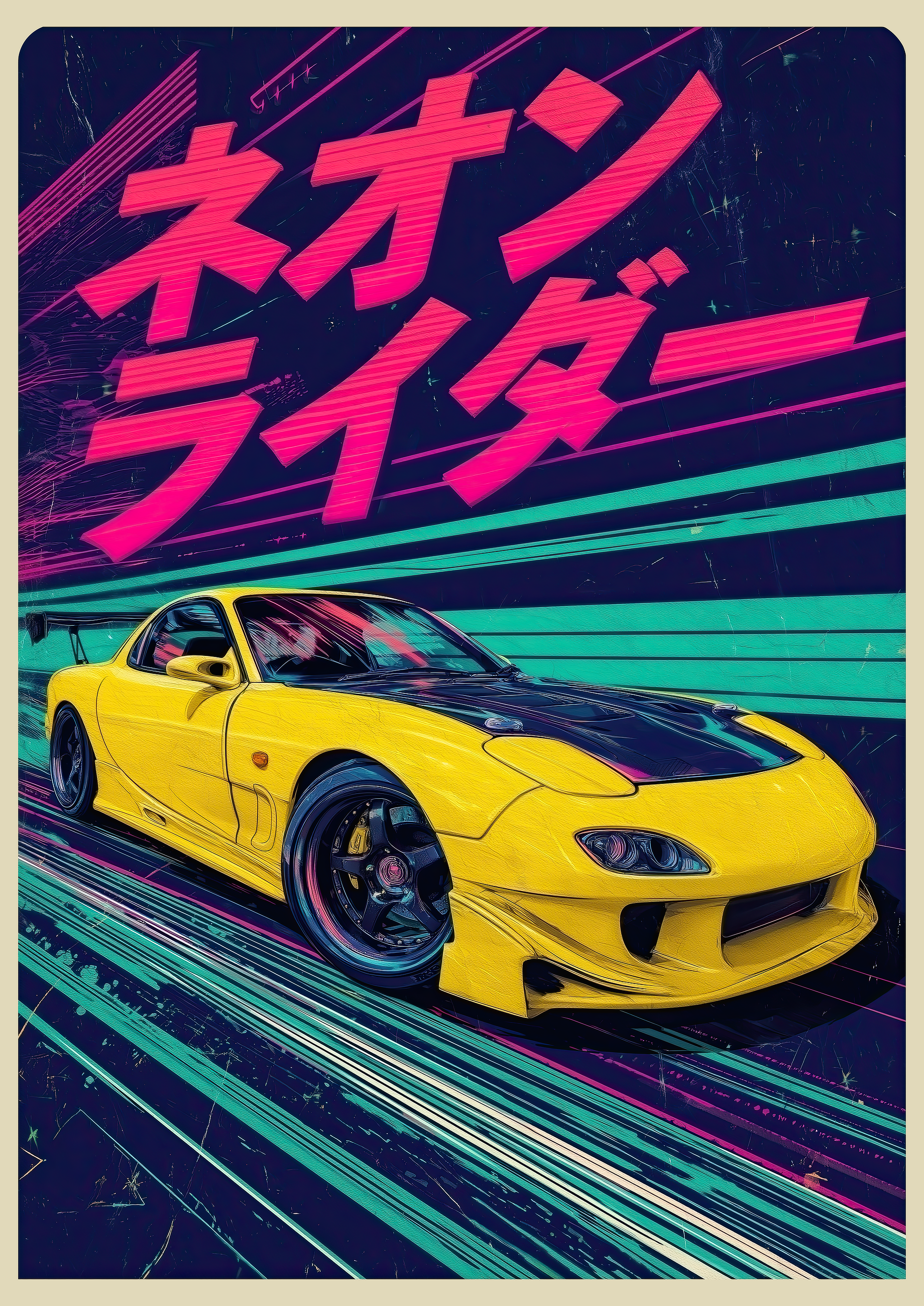 Neon Rider – Mazda RX7 im Retro-Japan-Stil | eleganter Kunstdruck kaufen