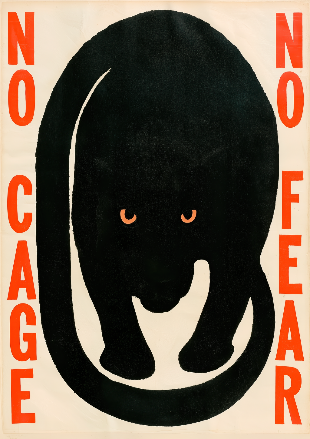 No Fear – schwarzer Panther orange Augen rot Statement | Siebdruck-Optik – eleganter Kunstdruck