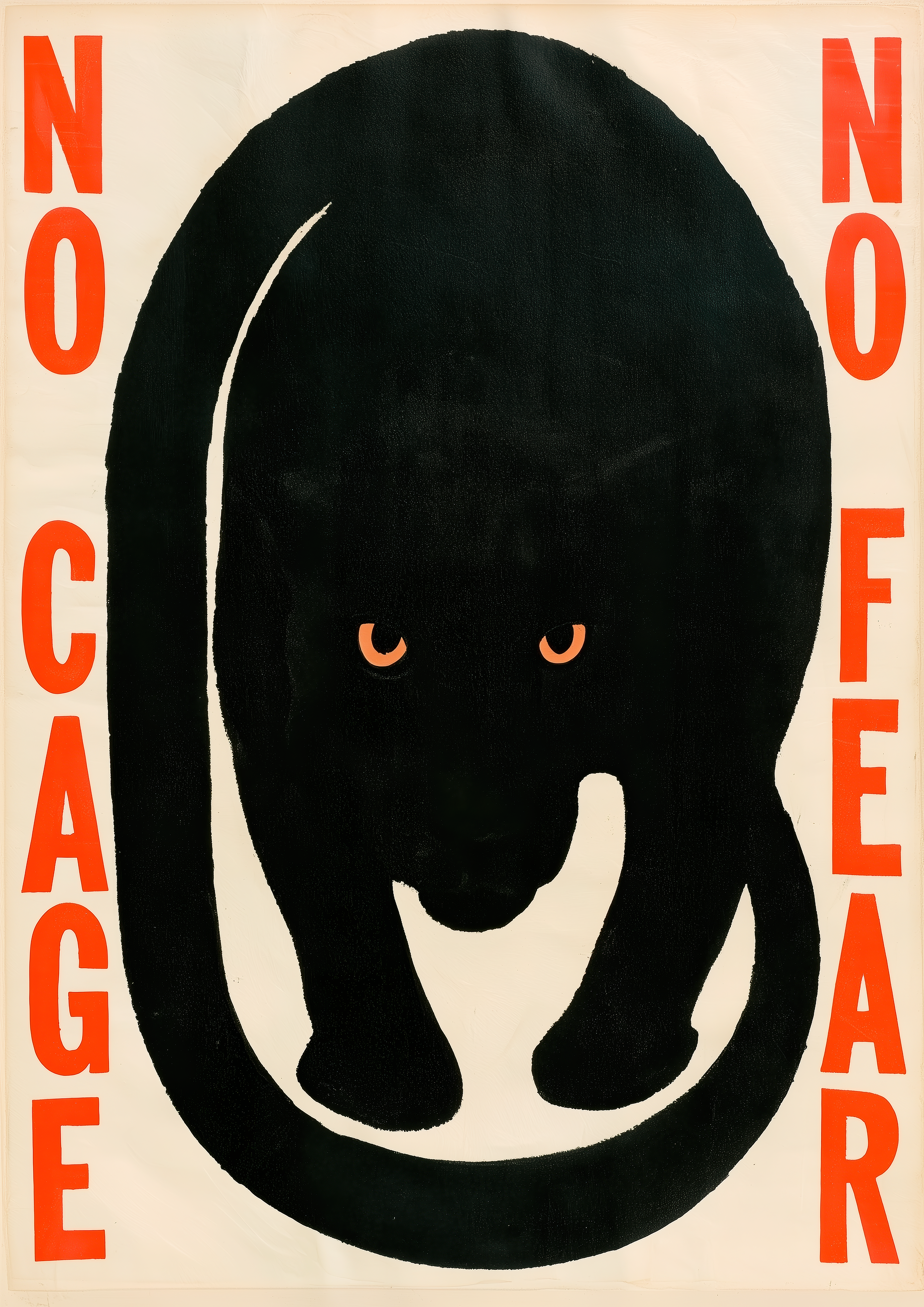 No Fear – schwarzer Panther orange Augen rot Statement | Siebdruck-Optik – eleganter Kunstdruck