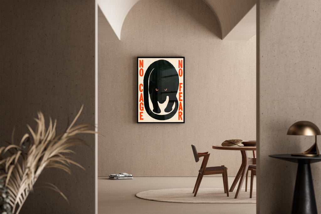 No Fear – Panther Illustration orange Augen Vintage rot | Vintage-Poster-Stil – Poster im Esszimmer