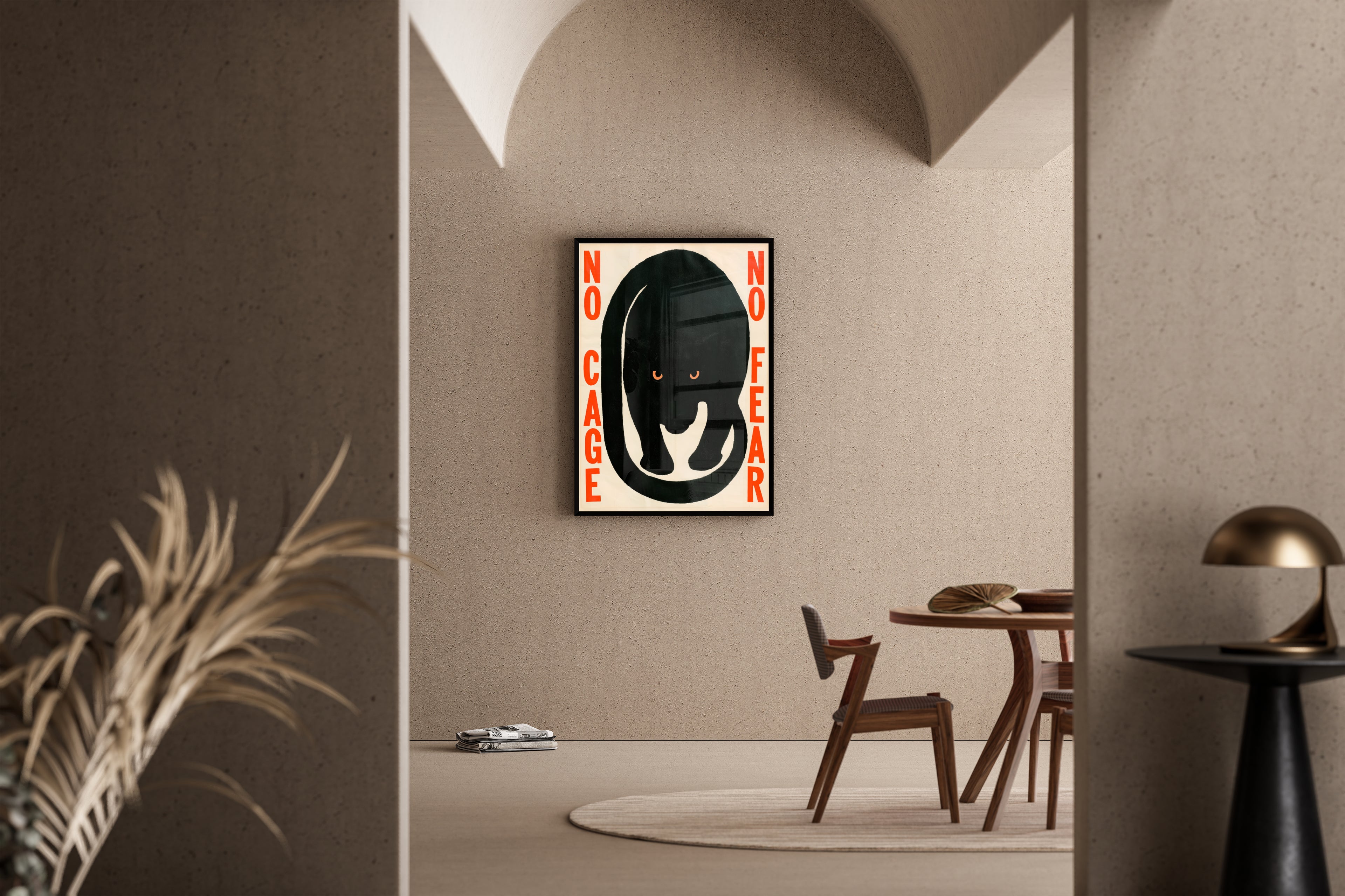 No Fear – Panther Illustration orange Augen Vintage rot | Vintage-Poster-Stil – Poster im Esszimmer