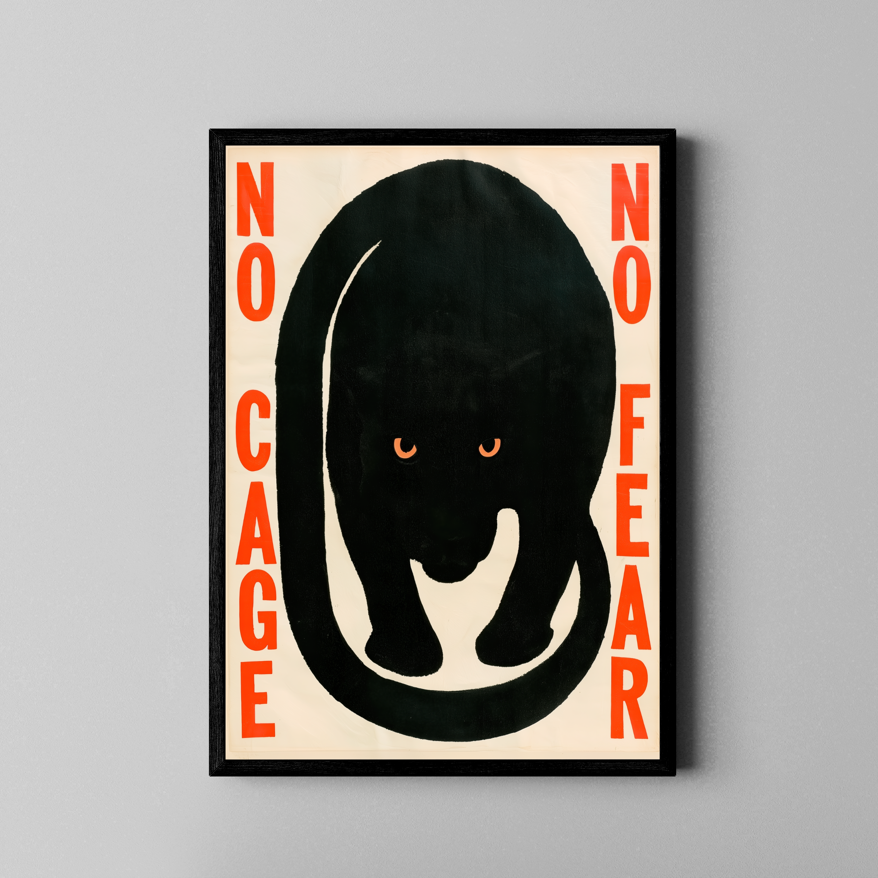 No Fear – Panther stilisiert No Cage No Fear Vintage | Siebdruck-Stil – Poster im schwarzen Rahmen