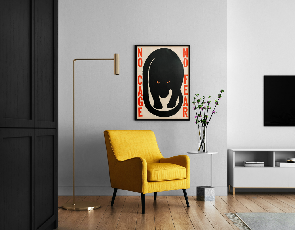No Fear – Panther Statement Wandbild schwarz rot creme | Grafik-Kunstdruck – Wandbild im modernen Wohnzimmer