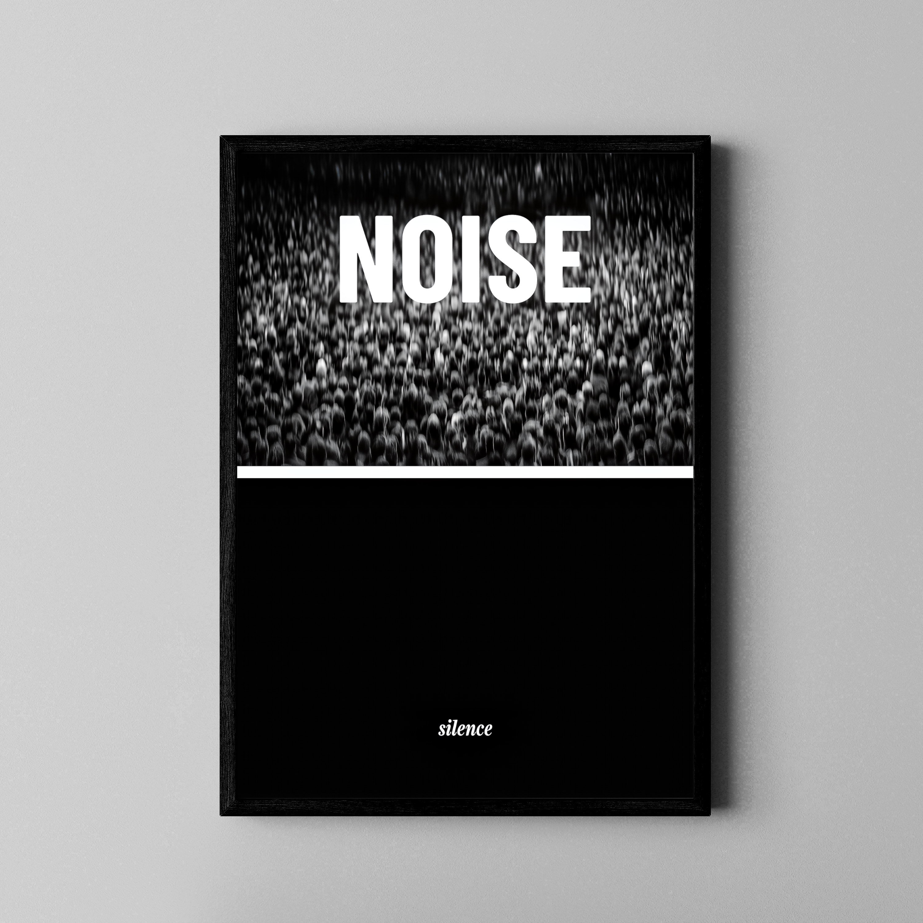Noise Silence – Chaos Stille Statement Diptychon monochrom | Konzeptfoto-Stil – Poster im schwarzen Rahmen