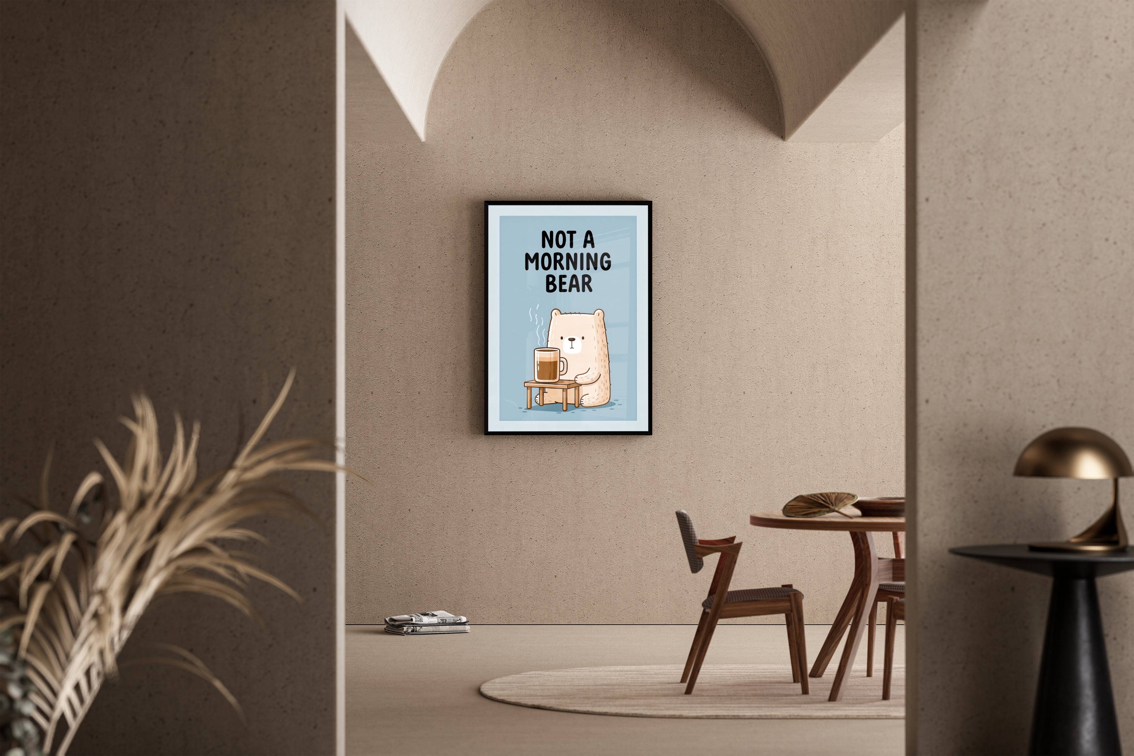 Not a Morning Bear – niedlicher Bär Kaffee Küchenposter | Comic-Art-Stil – Poster im Esszimmer