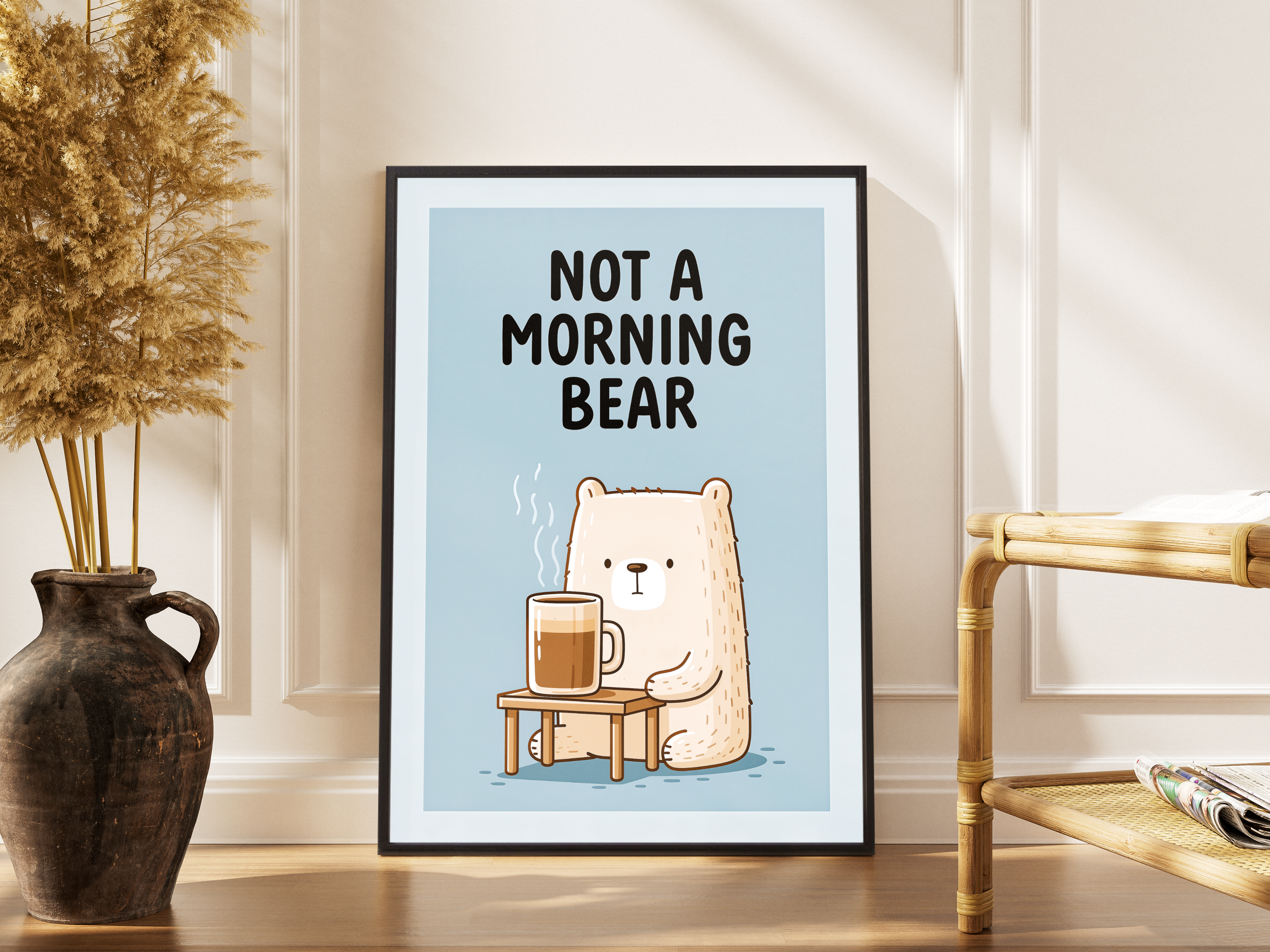 Not a Morning Bear – Kaffee Bär Cute Art Geschenk Fine Art | Tier-Illustrationsdruck – gerahmtes Poster kaufen
