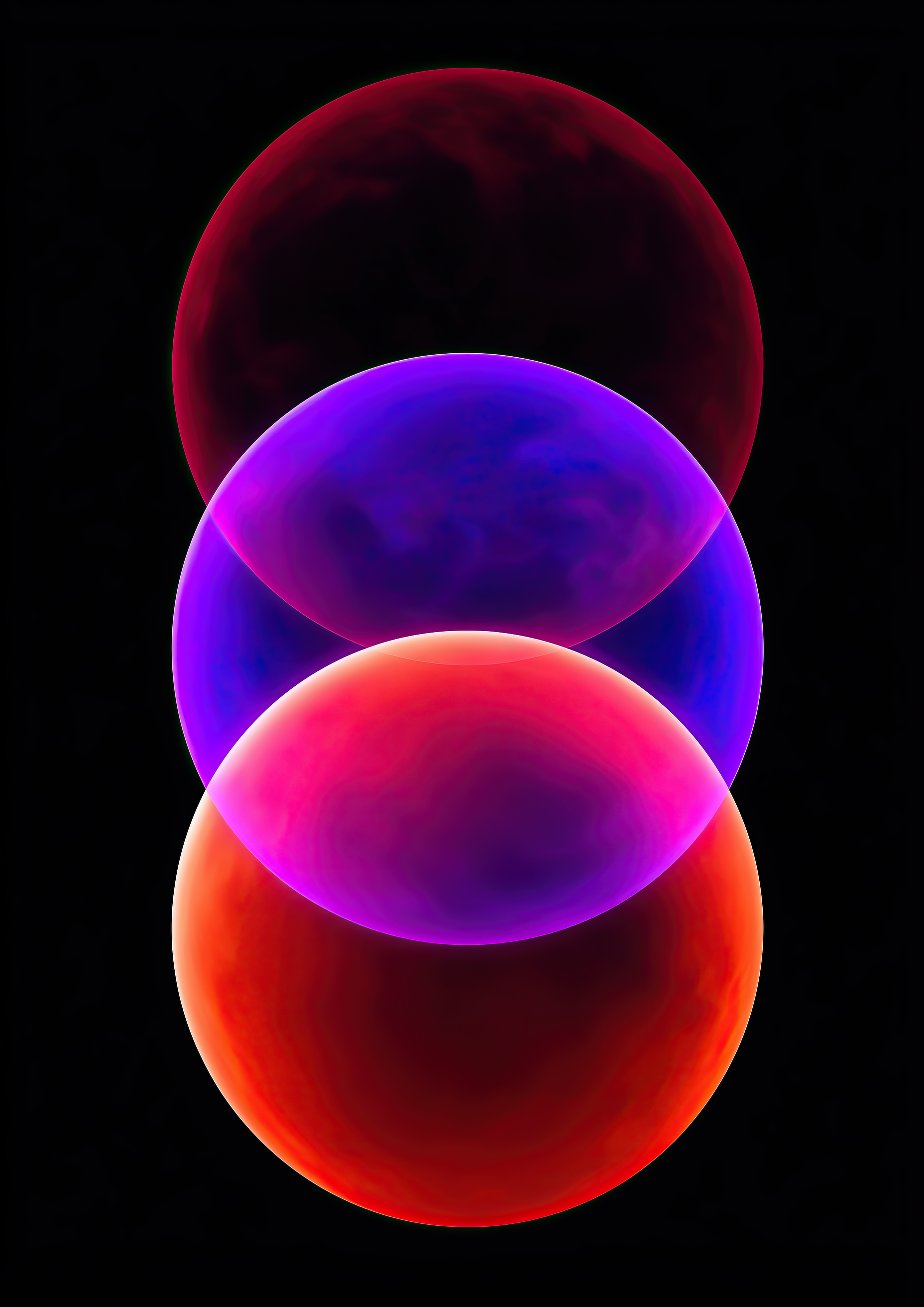 Overlap – drei Neon-Sphären rot violett orange transluzent | Digitale Abstrakt-Optik – eleganter Kunstdruck