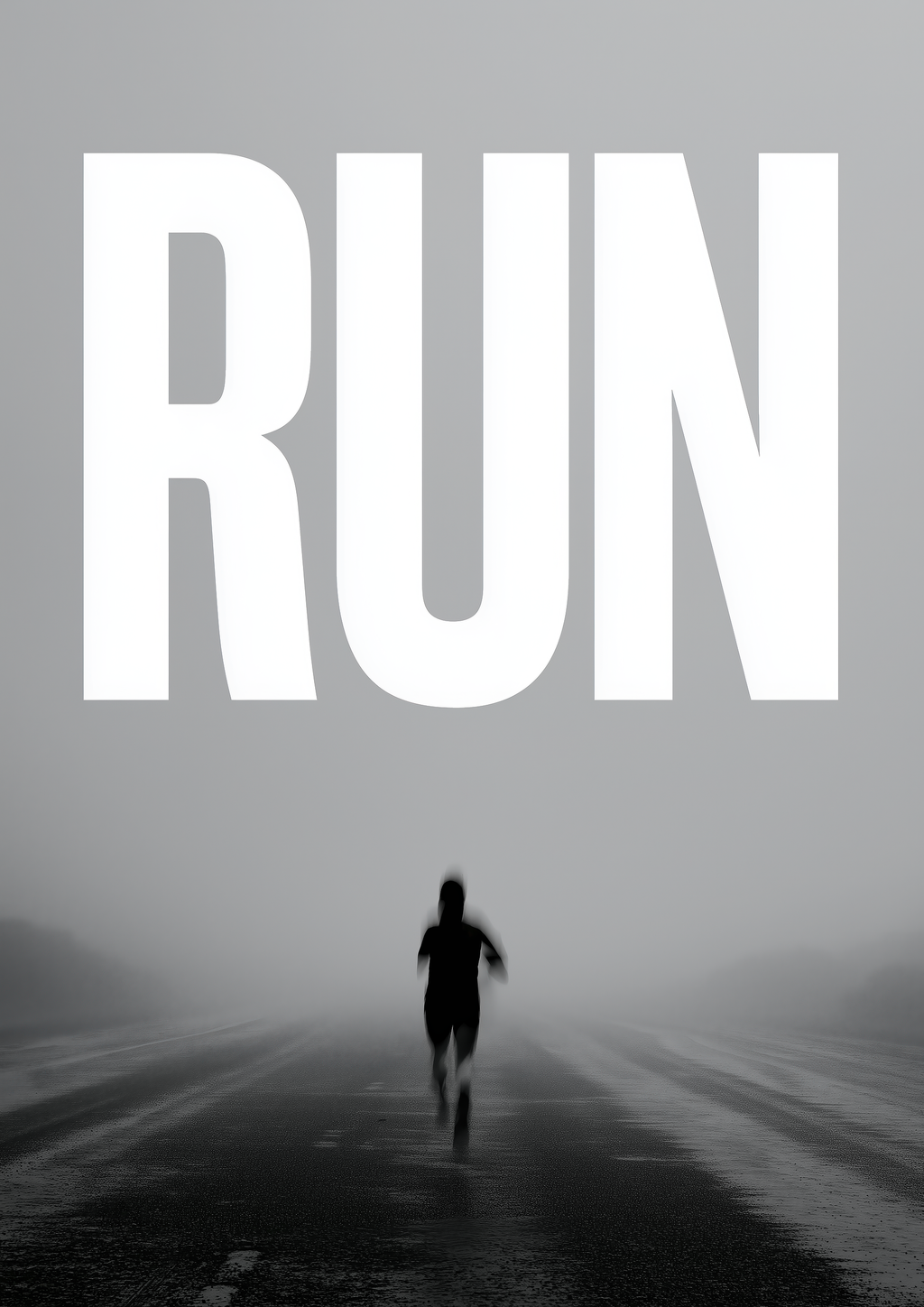 Run – einsamer Läufer Nebel Straße monochrom | Cinematic-Foto-Optik – eleganter Kunstdruck