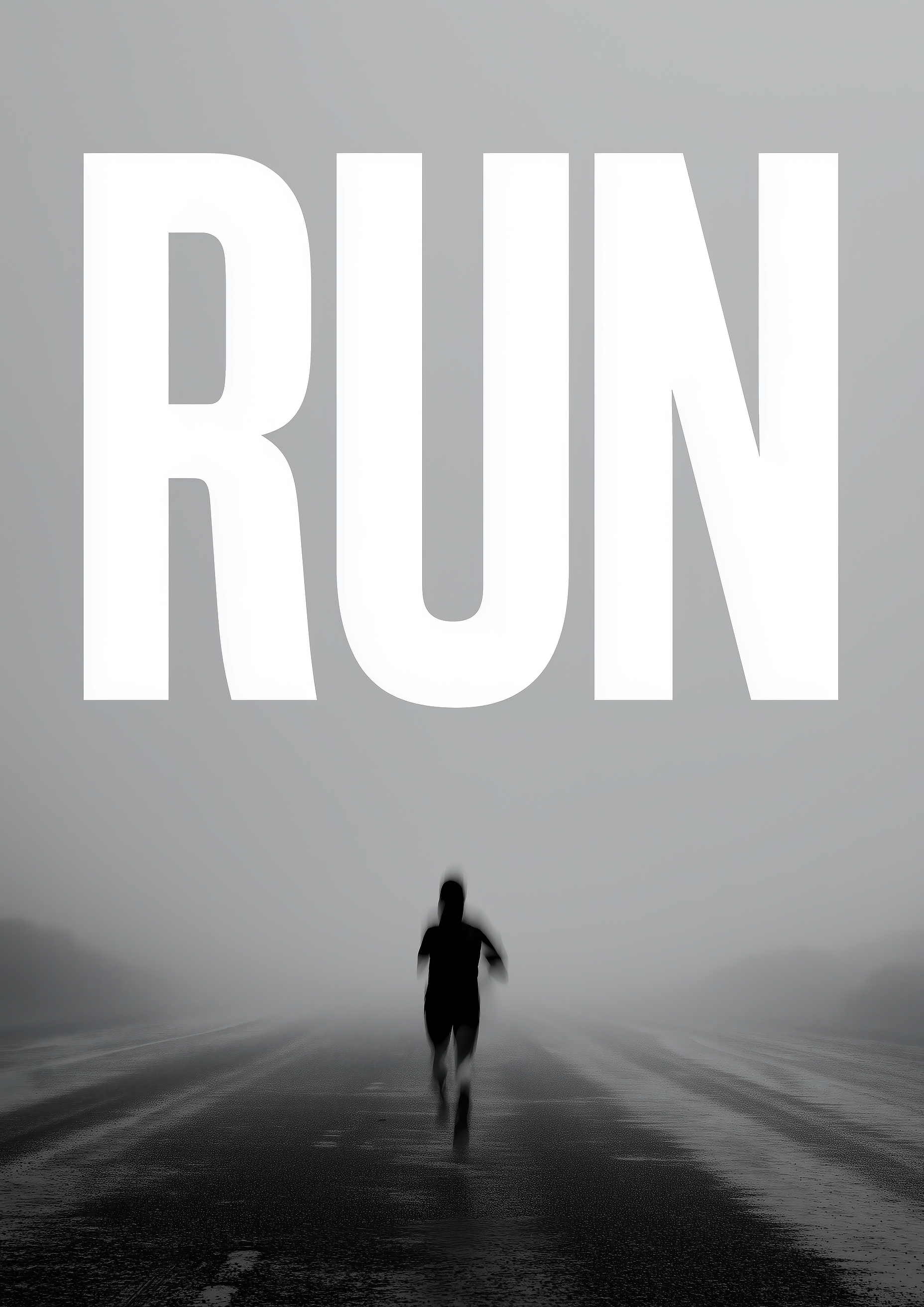 Run – einsamer Läufer Nebel Straße monochrom | Cinematic-Foto-Optik – eleganter Kunstdruck
