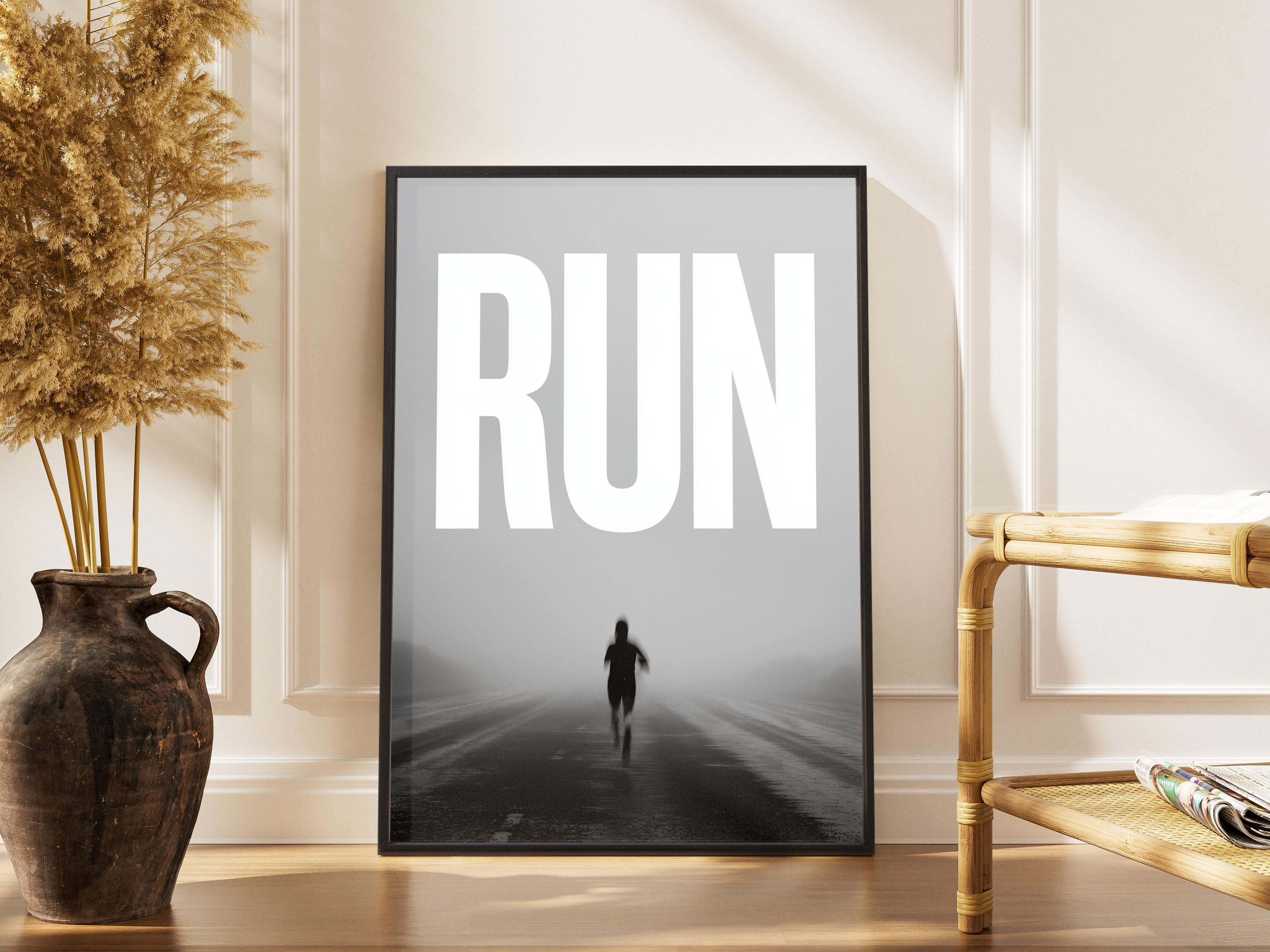 Run – Läufer Nebel Fine Art Poster Motivation cinematic | Laufsport-Fotodruck – gerahmtes Poster kaufen
