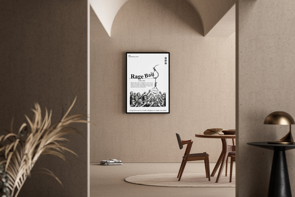 Rage Bait – Wörterbuch-Poster mit wütender Masse und Angelhaken – Kunstdruck im mediterranen Esszimmer
