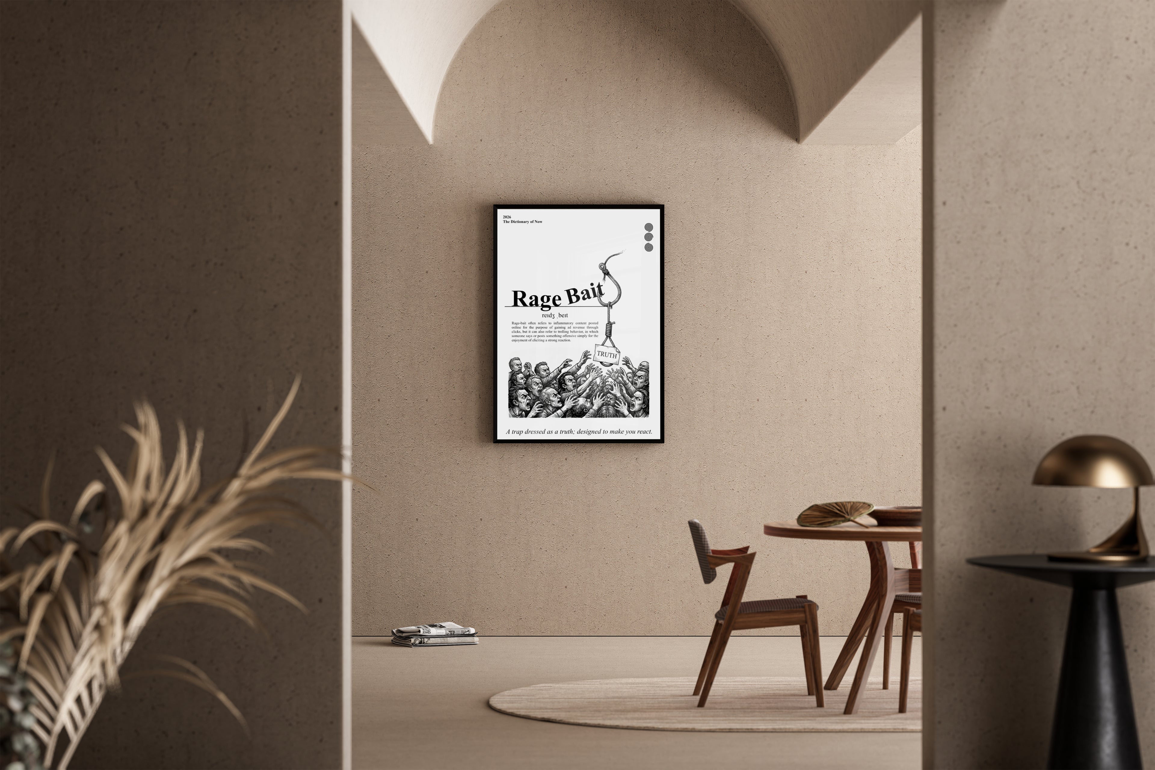 Rage Bait – Wörterbuch-Poster mit wütender Masse und Angelhaken – Kunstdruck im mediterranen Esszimmer