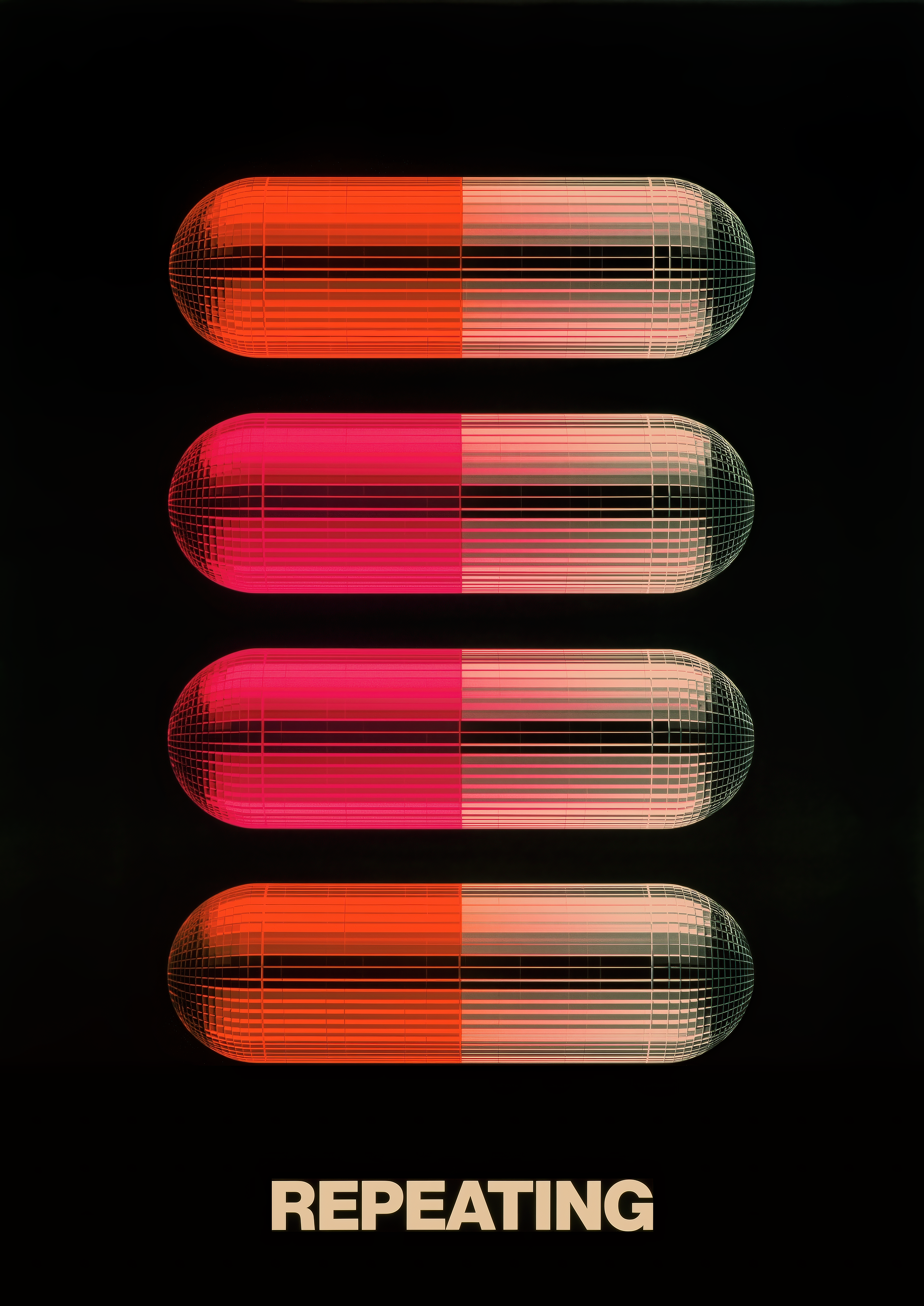 Repeating – Vier Neon-Pillen in Reihe | Pop-Art-Optik – eleganter Kunstdruck