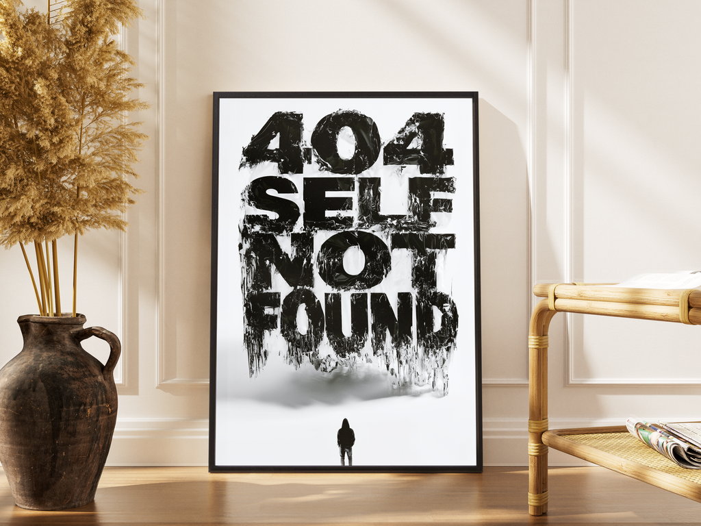 404 Self Not Found – Distressed Typo Silhouette Fine Art schwarz | Urban-Art-Druck – gerahmtes Poster kaufen