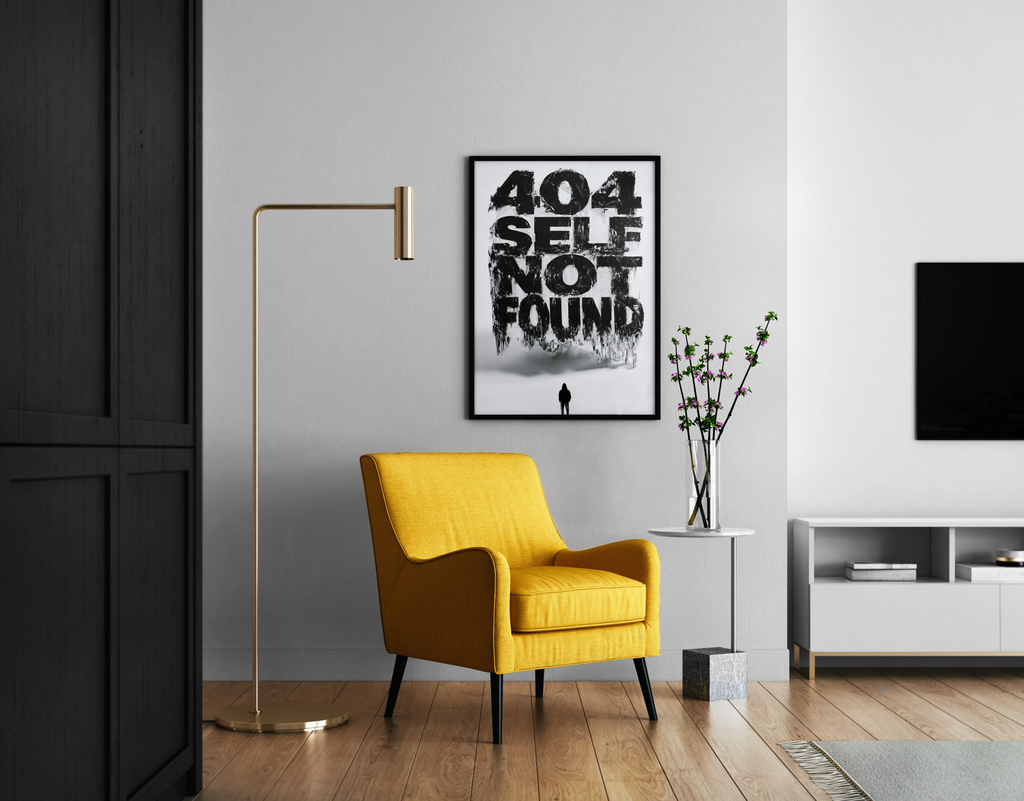 404 Self Not Found – Urban Art Typo Wandbild minimalistisch | Graffiti-Kunstdruck – Wandbild im modernen Wohnzimmer