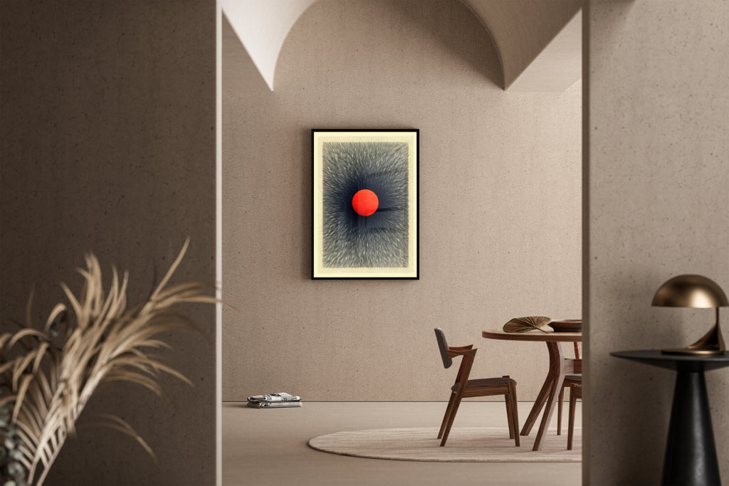 Singularity – leuchtende Sphäre auf Textur-Hintergrund | Avantgarde-Grafik – Poster im Esszimmer