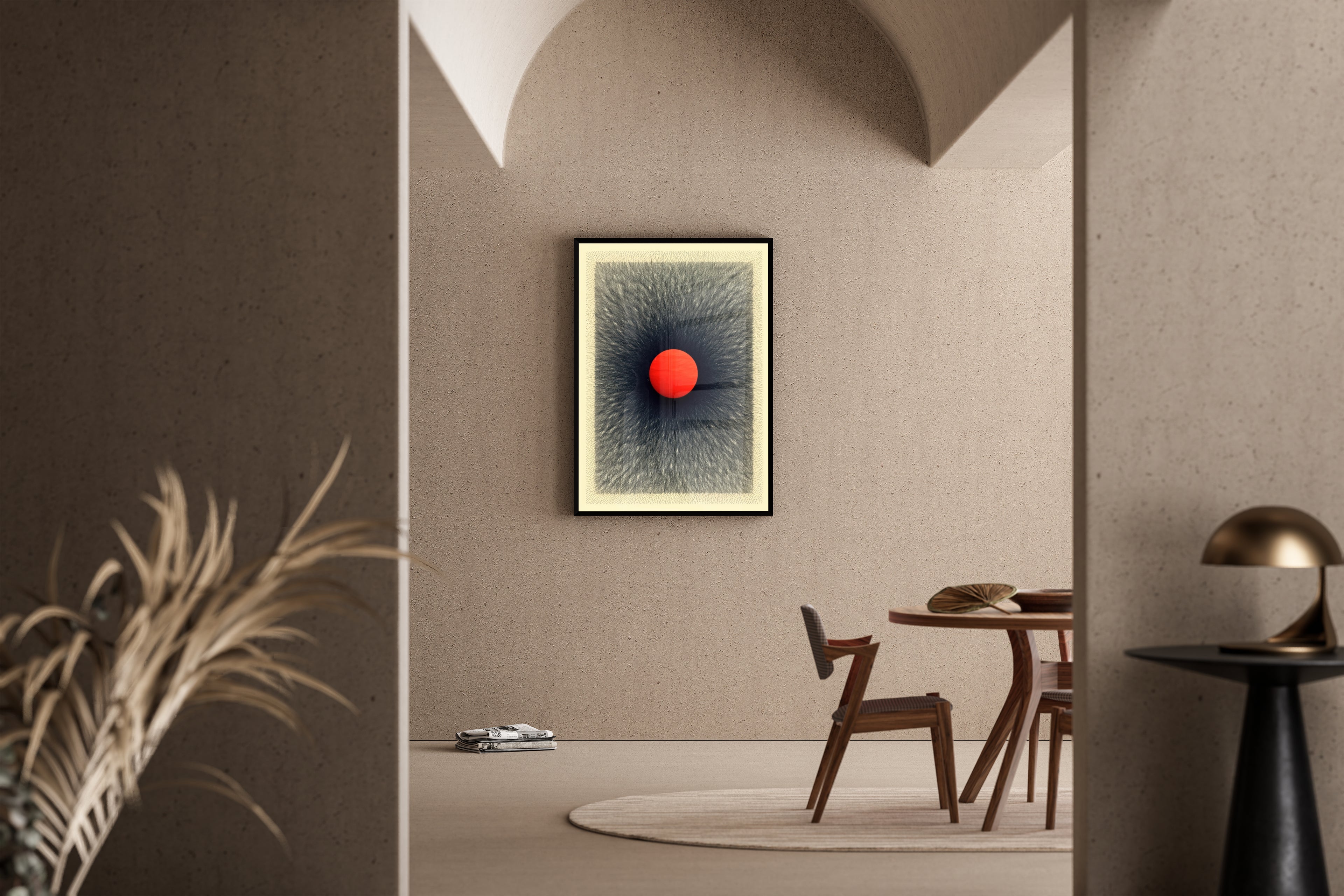 Singularity – leuchtende Sphäre auf Textur-Hintergrund | Avantgarde-Grafik – Poster im Esszimmer