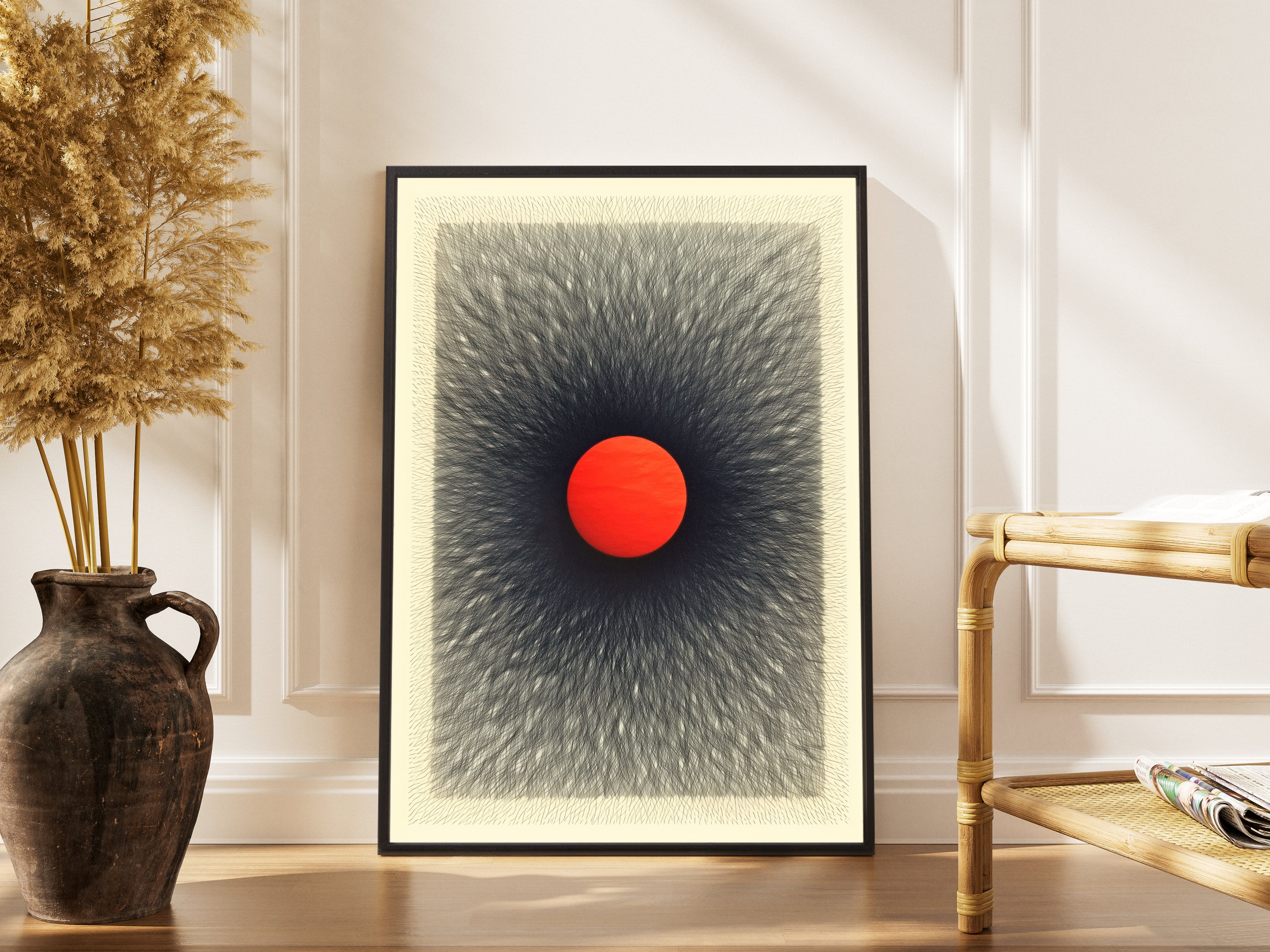 Singularity – rot leuchtende Kugel Wanddekoration | Retro-Avantgarde-Stil – gerahmtes Poster kaufen