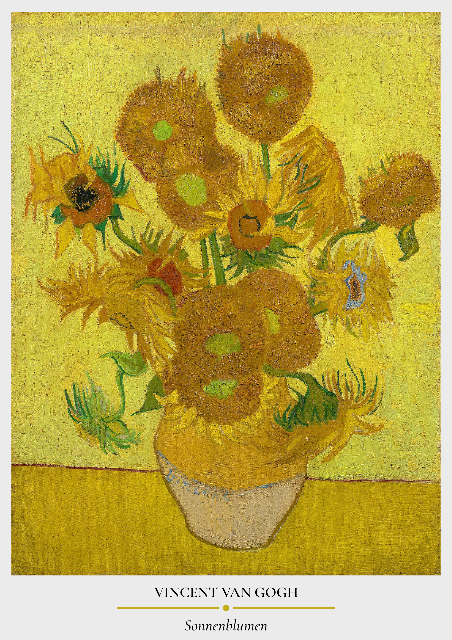Sonnenblumen - Van Gogh – Vierzehn Sonnenblumen Keramikvase gelber Hintergrund | Post-Impressionismus – eleganter Kunstdruck