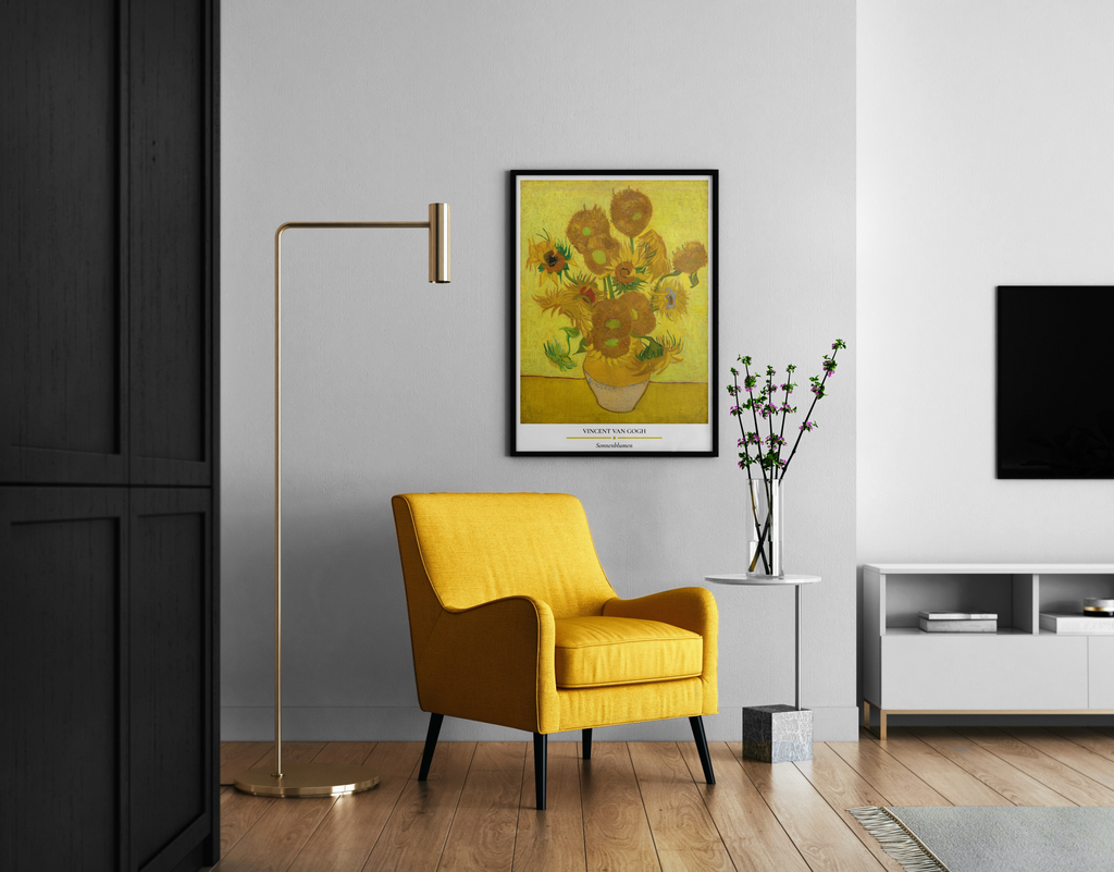 Sonnenblumen - Van Gogh – Ikonisches Sonnenblumen-Stillleben Vase National Gallery | Altmeister-Kunstdruck – Wandbild im modernen Wohnzimmer