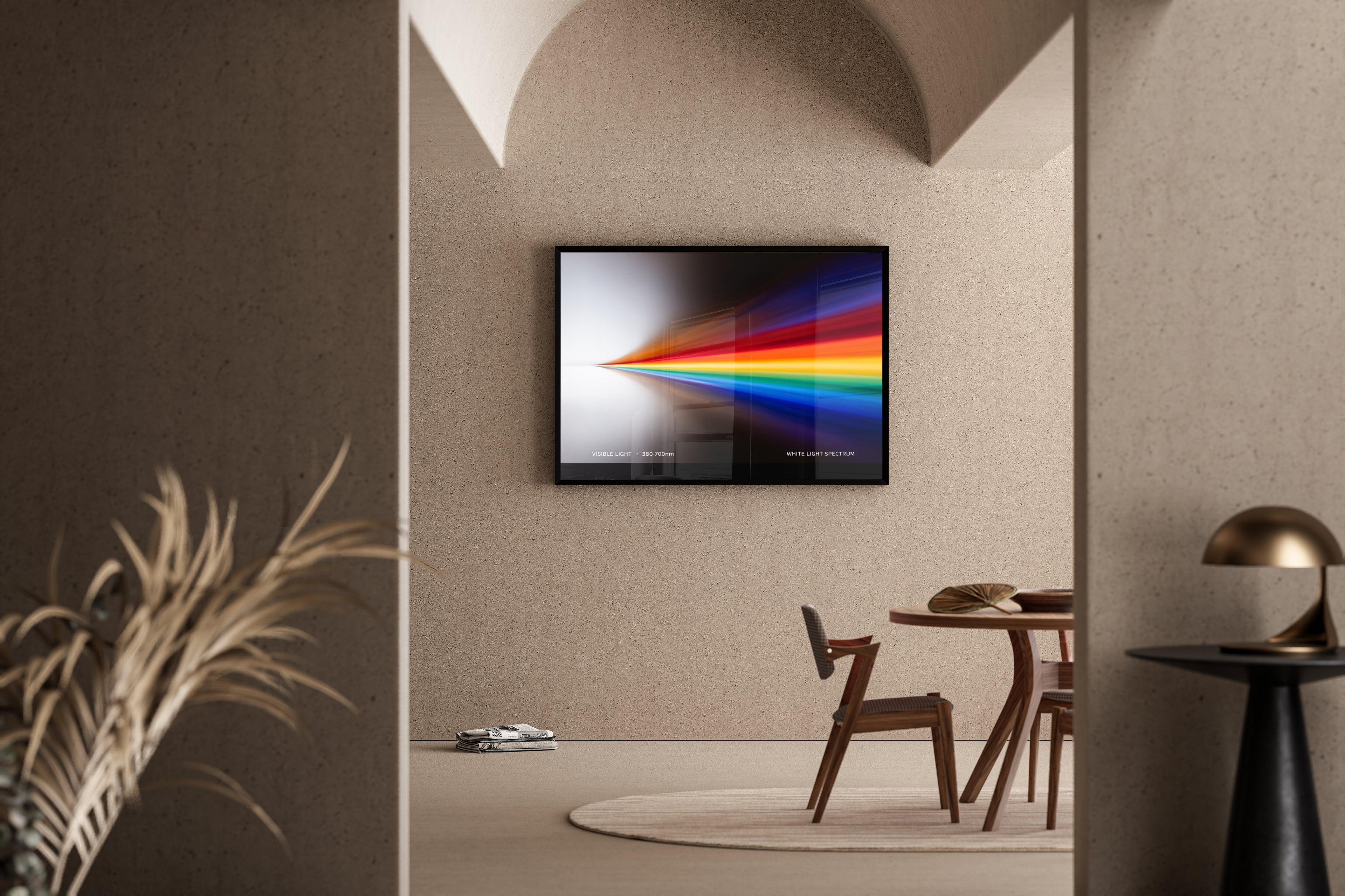 WHITE LIGHT SPECTRUM – Lichtspektrum 380–700nm, Regenbogenfarben auf schwarzem Hintergrund – Poster im Esszimmer