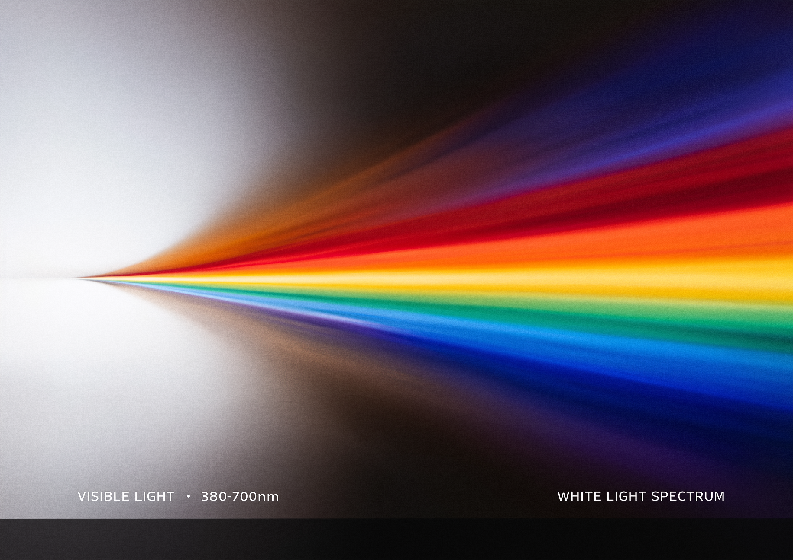 WHITE LIGHT SPECTRUM – Lichtspektrum 380–700nm, Regenbogenfarben auf schwarzem Hintergrund – eleganter Kunstdruck