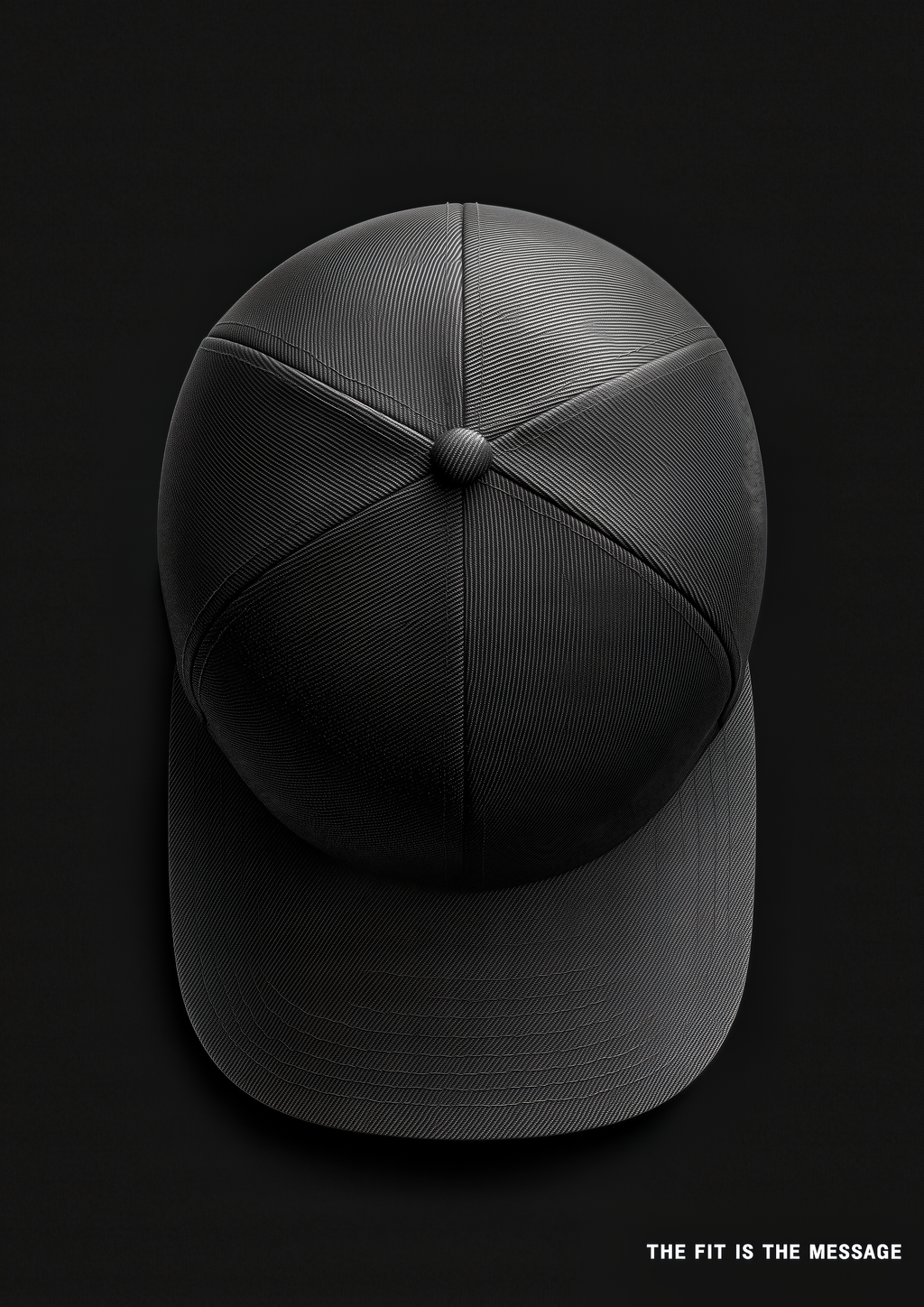 The Fit is the Message – Baseball Cap Vogelperspektive schwarz | Kupferstich-Optik – eleganter Kunstdruck
