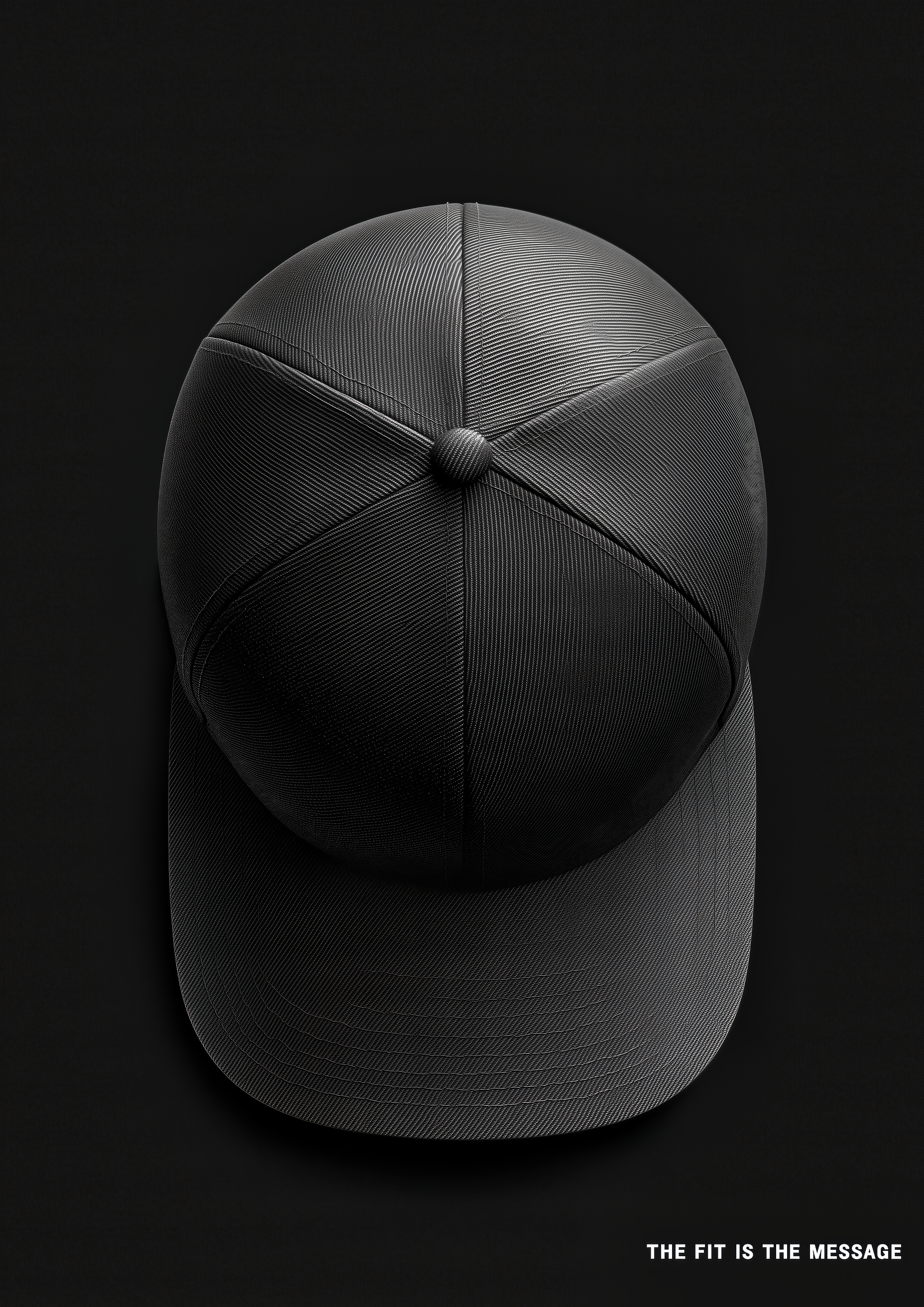 The Fit is the Message – Baseball Cap Vogelperspektive schwarz | Kupferstich-Optik – eleganter Kunstdruck