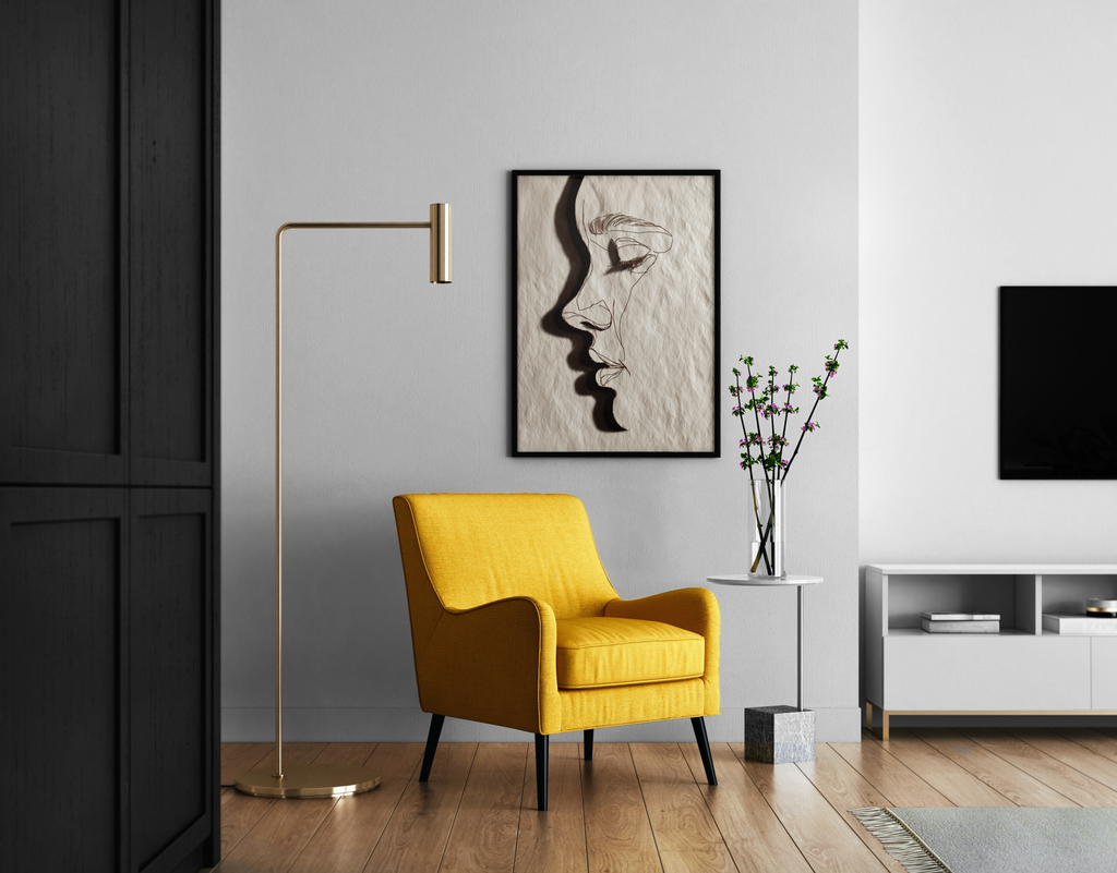 Abstraktes Gesichtsprofil als Linienrelief auf Papier – Fine Art Poster im modernen Wohnzimmer