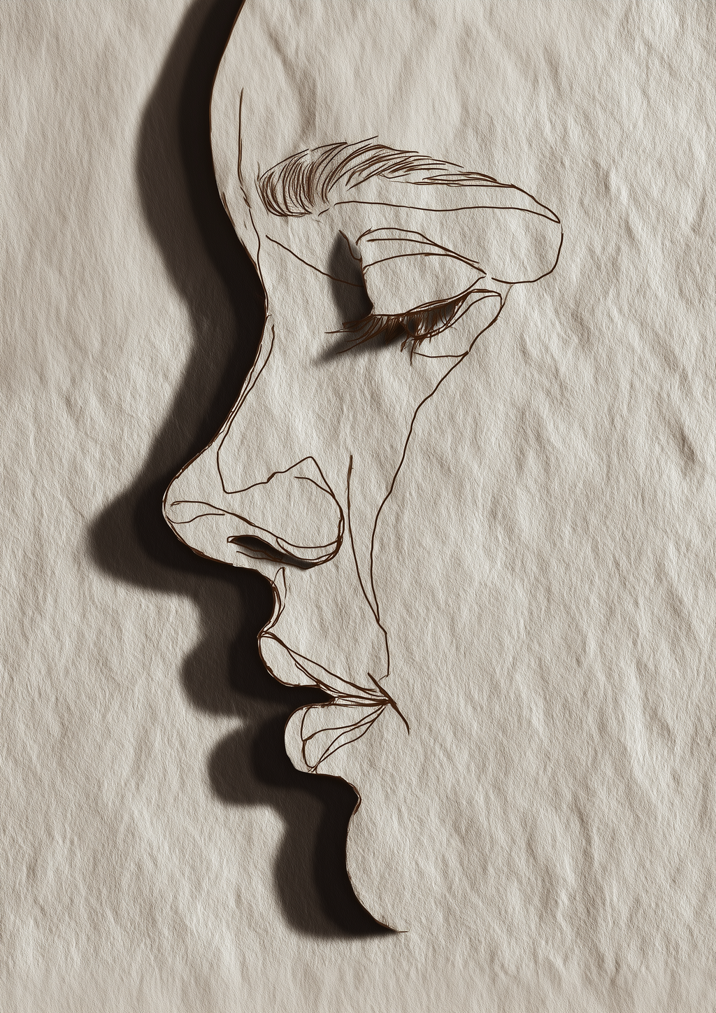 Abstraktes Gesichtsprofil als Linienrelief auf Papier – Fine Art Kunstdruck