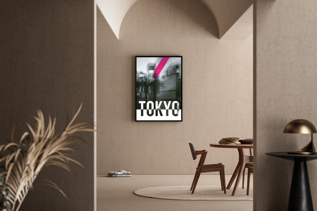 Tokyo – Japan Großstadt monochrom magenta Akzent distressed | Fotografie-Stil – Poster im Esszimmer