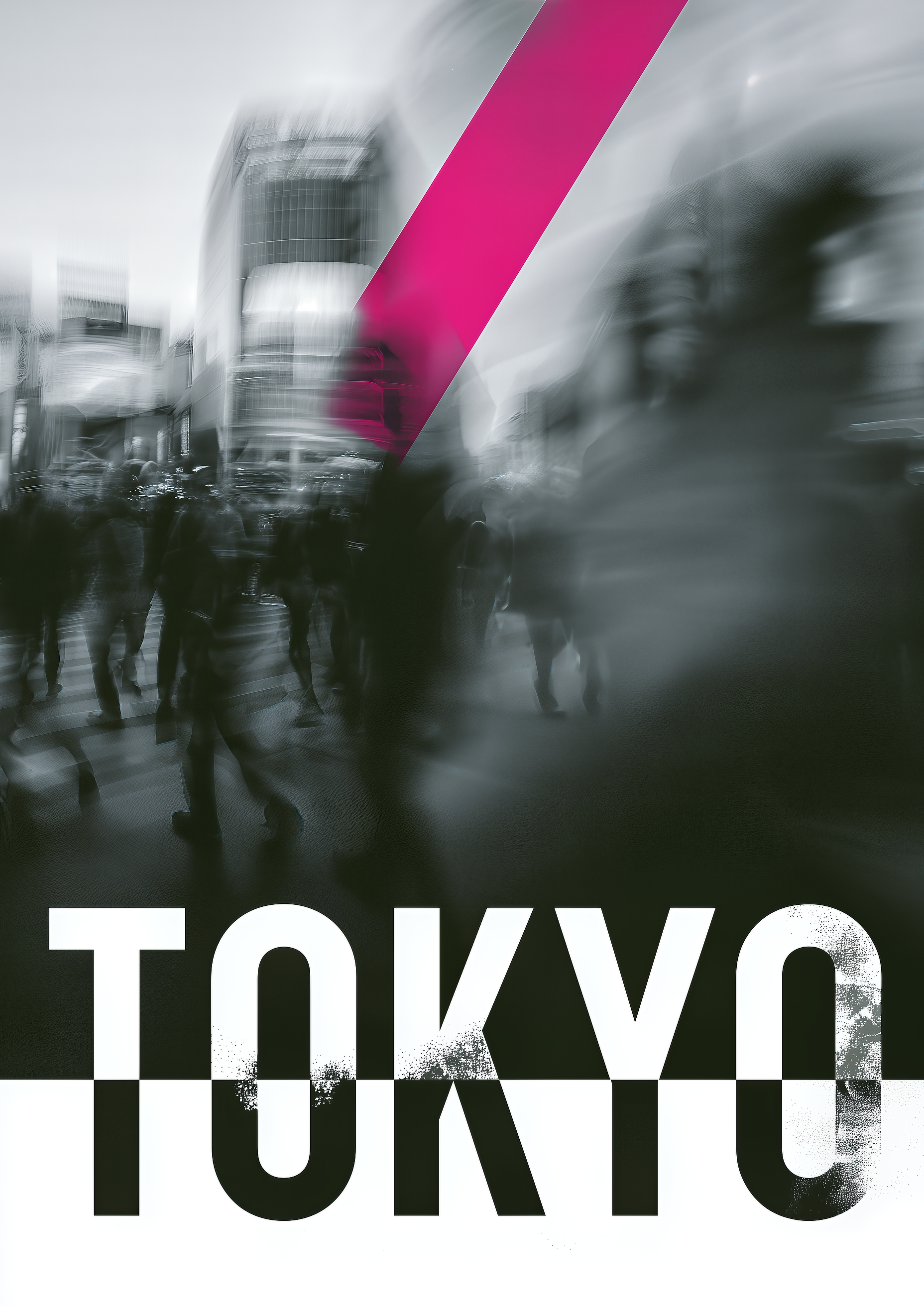 Tokyo – Shibuya Crossing monochrom magenta Bewegungsunschärfe | Urban-Foto-Optik – eleganter Kunstdruck