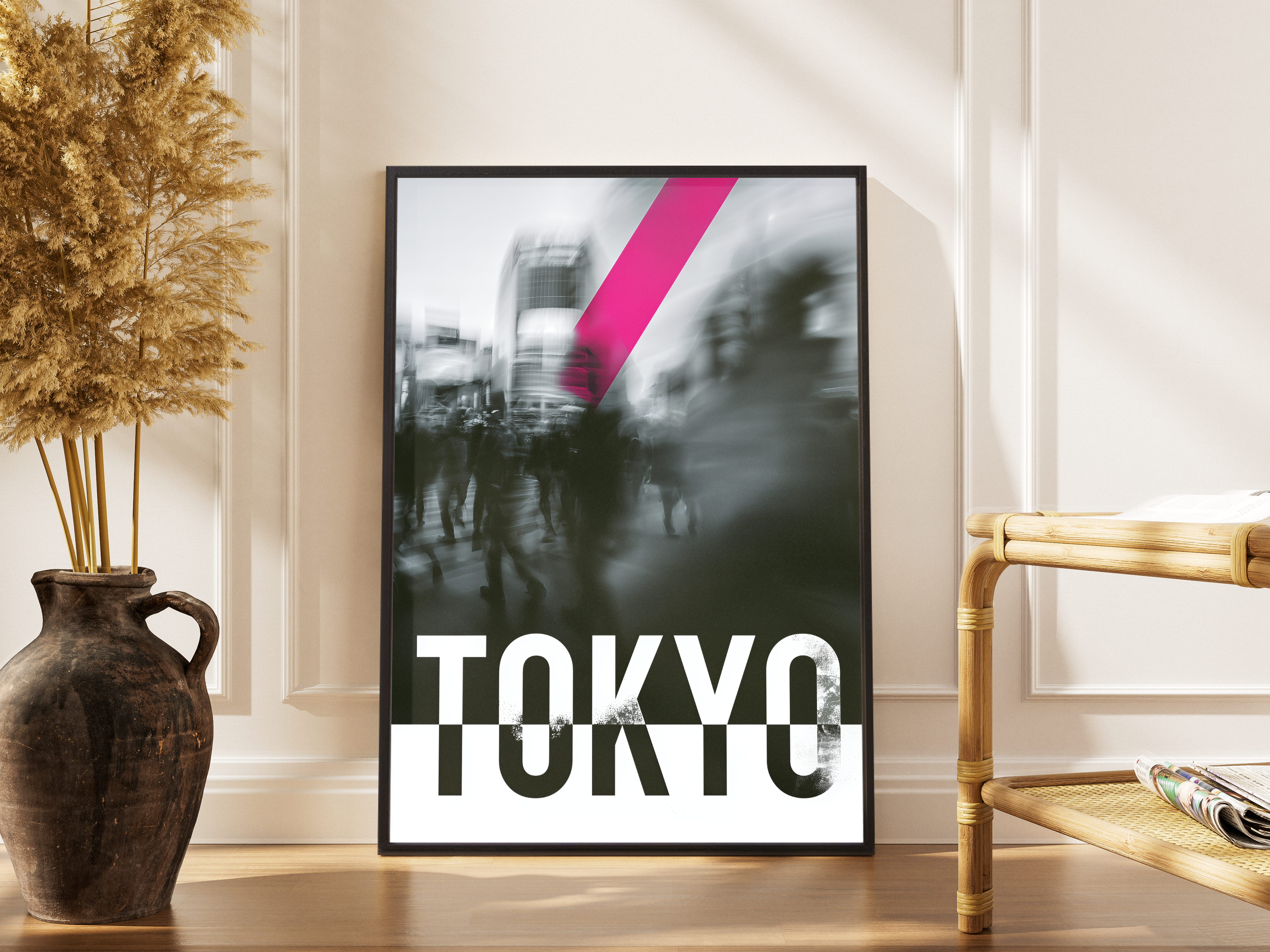 Tokyo – Shibuya Crossing Fine Art Poster schwarz weiß pink | Urban-Fotodruck – gerahmtes Poster kaufen