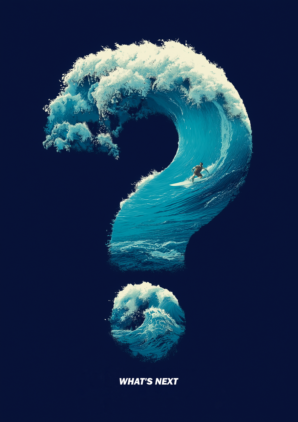 What's Next – Meereswelle als Fragezeichen Surfer im Inneren | Digitale Illustration-Optik – eleganter Kunstdruck
