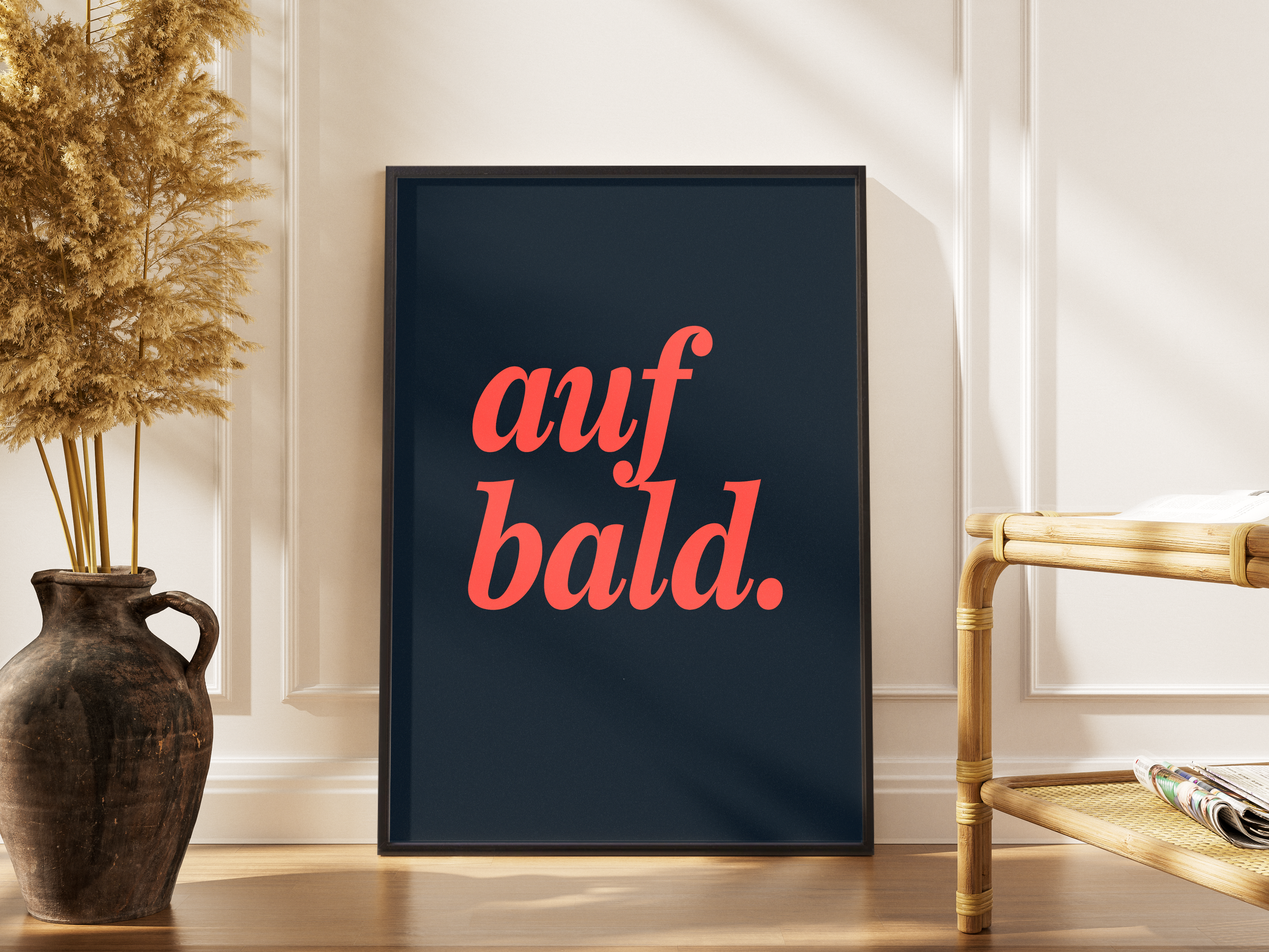 auf bald. – Lettering coral navy Fine Art Poster | Typografie-Druck – gerahmtes Poster kaufen