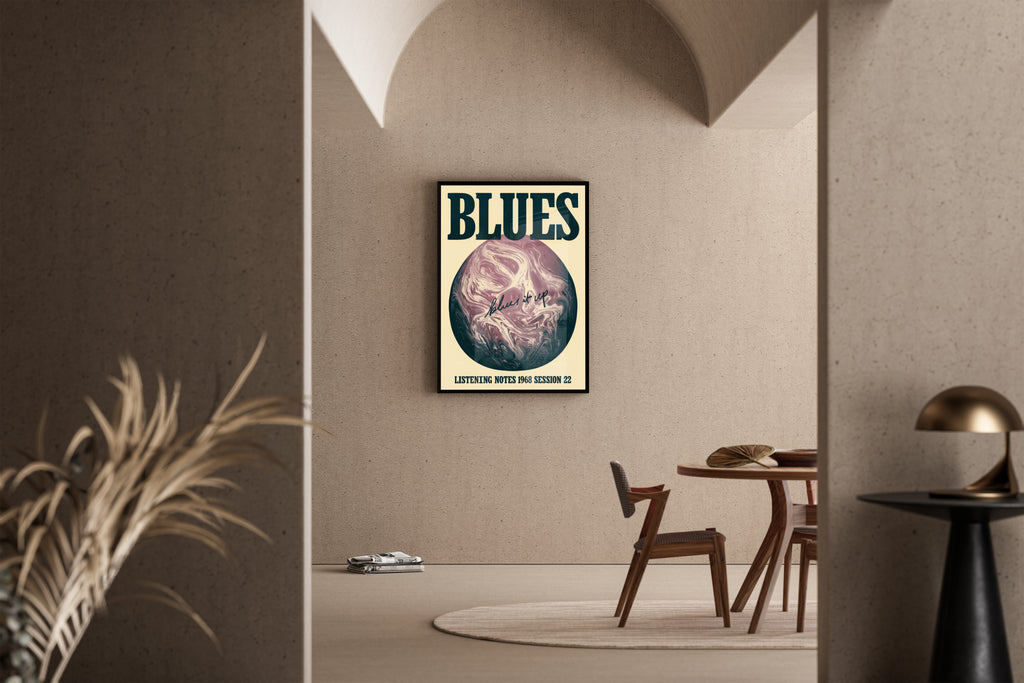Blues it up – Retro Blues Session Musikplakat creme lila | Siebdruck-Stil – Poster im Esszimmer