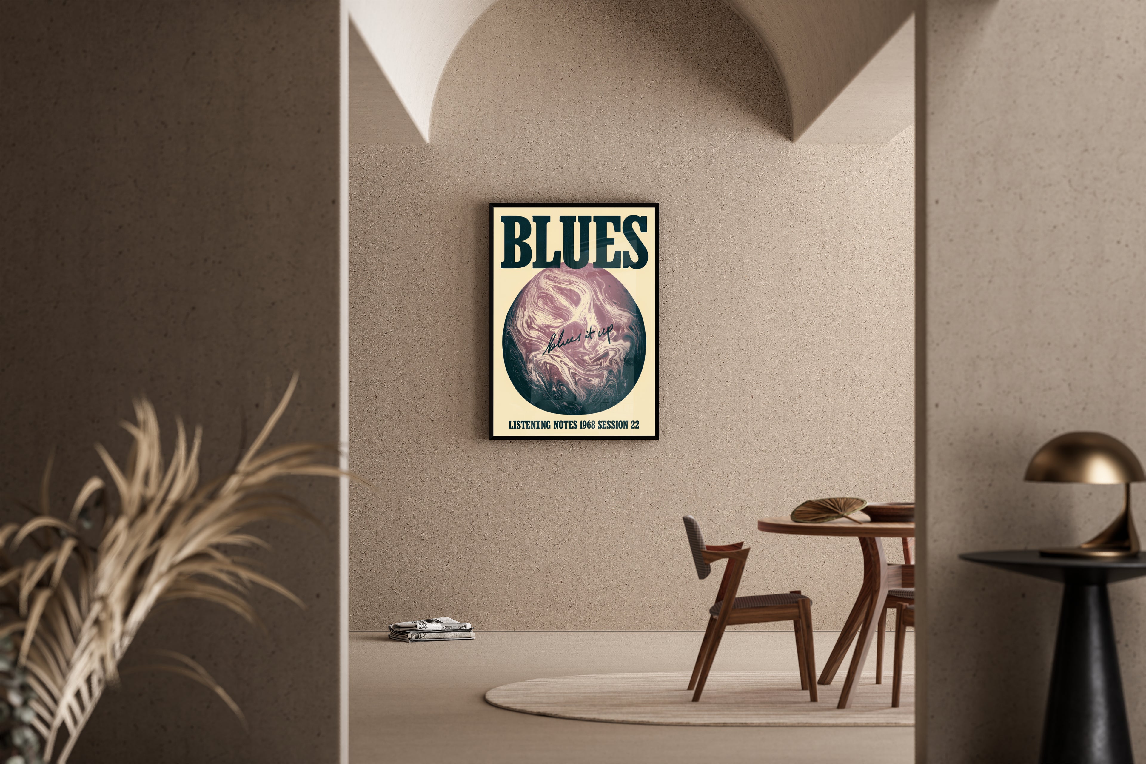 Blues it up – Retro Blues Session Musikplakat creme lila | Siebdruck-Stil – Poster im Esszimmer