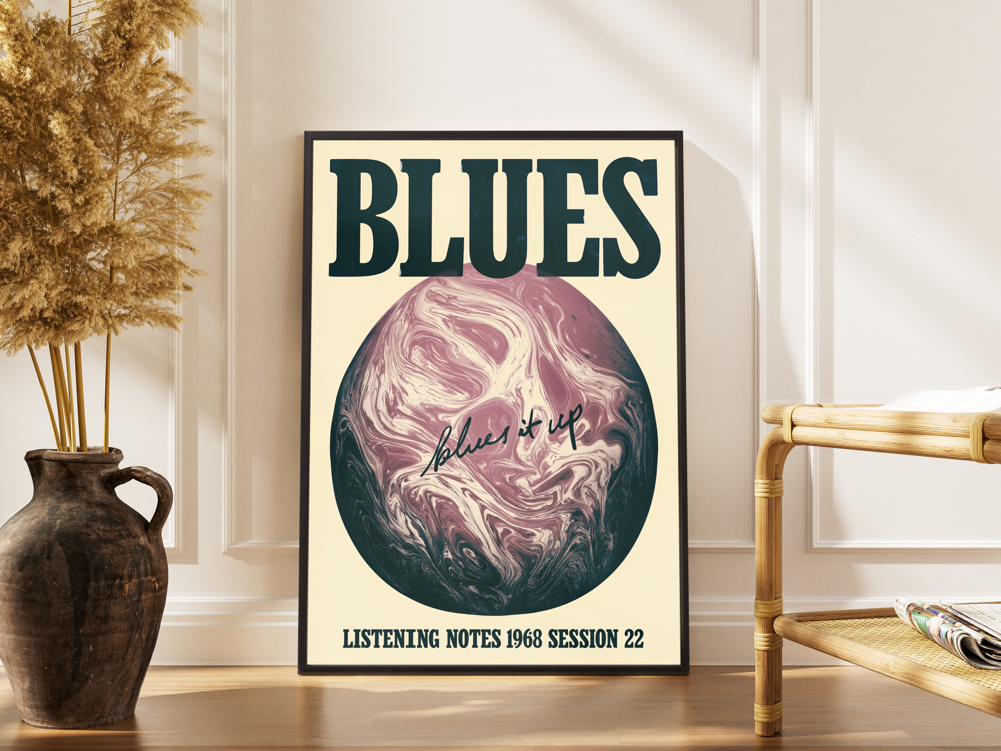 Blues it up – Vintage Blues 1968 Fine Art Poster Schallplatte | Retro-Musikdruck – gerahmtes Poster kaufen