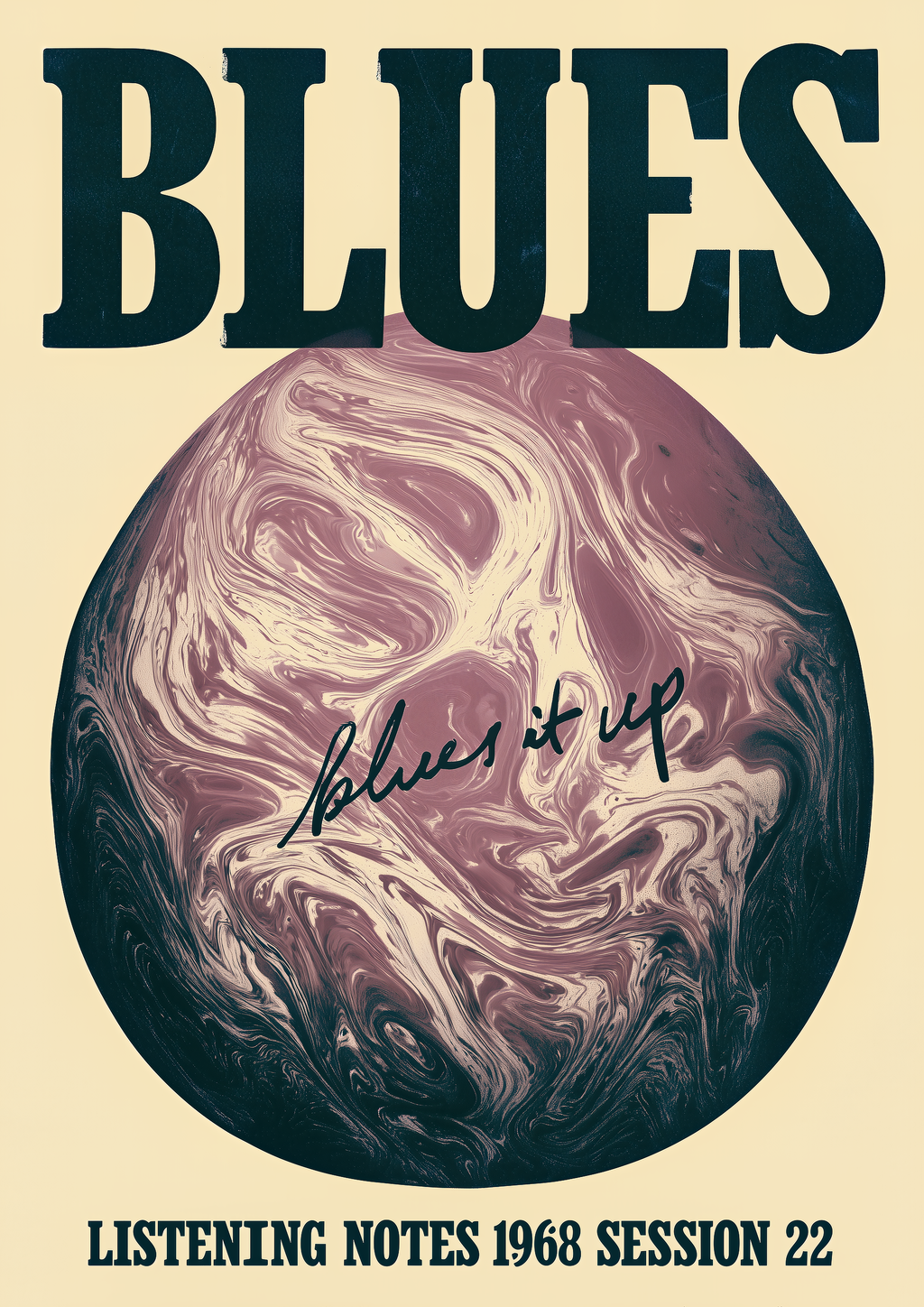 Blues it up – Vintage Blues Poster 1968 Schallplatte marmoriert | Riso-Optik – eleganter Kunstdruck