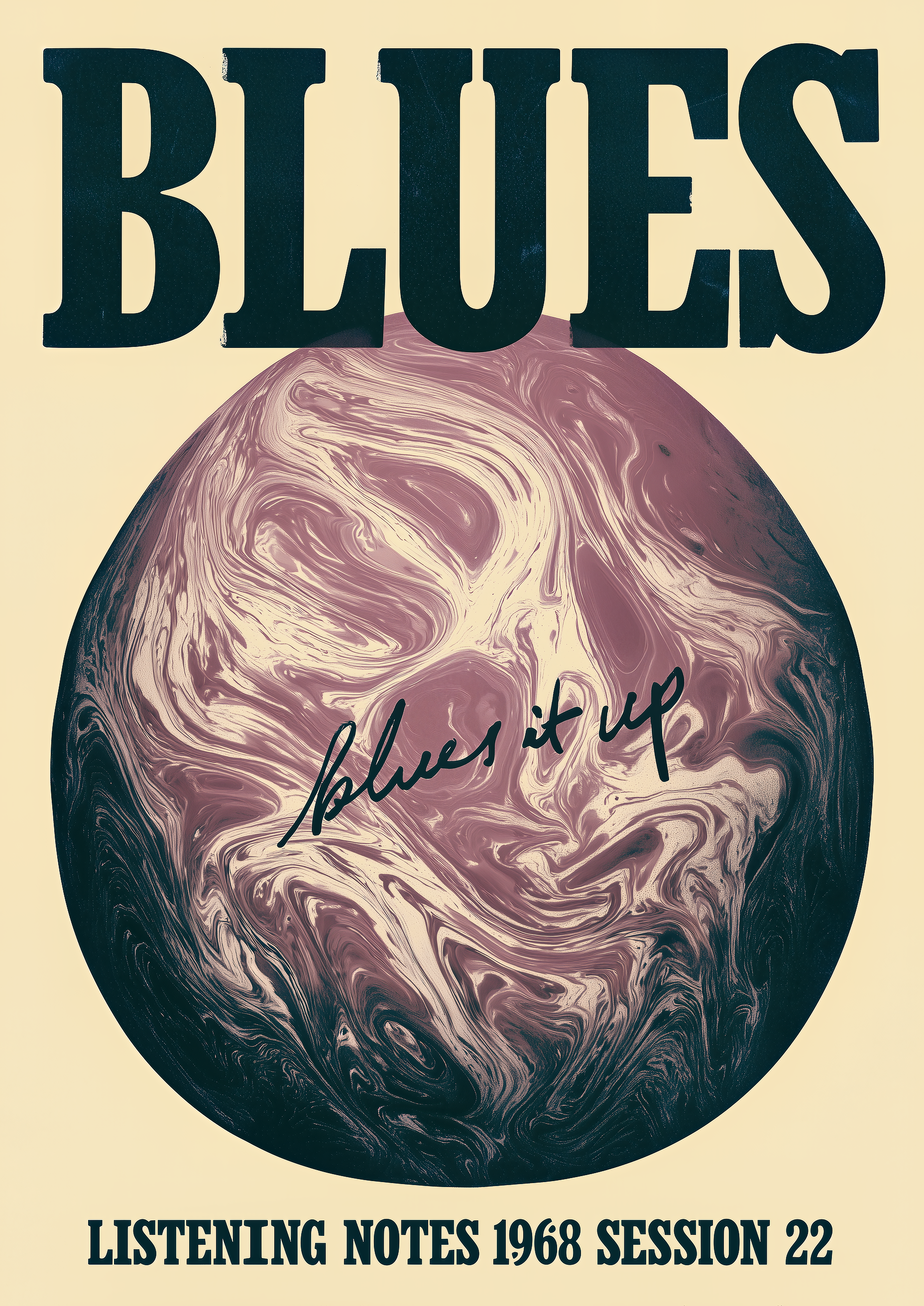 Blues it up – Vintage Blues Poster 1968 Schallplatte marmoriert | Riso-Optik – eleganter Kunstdruck